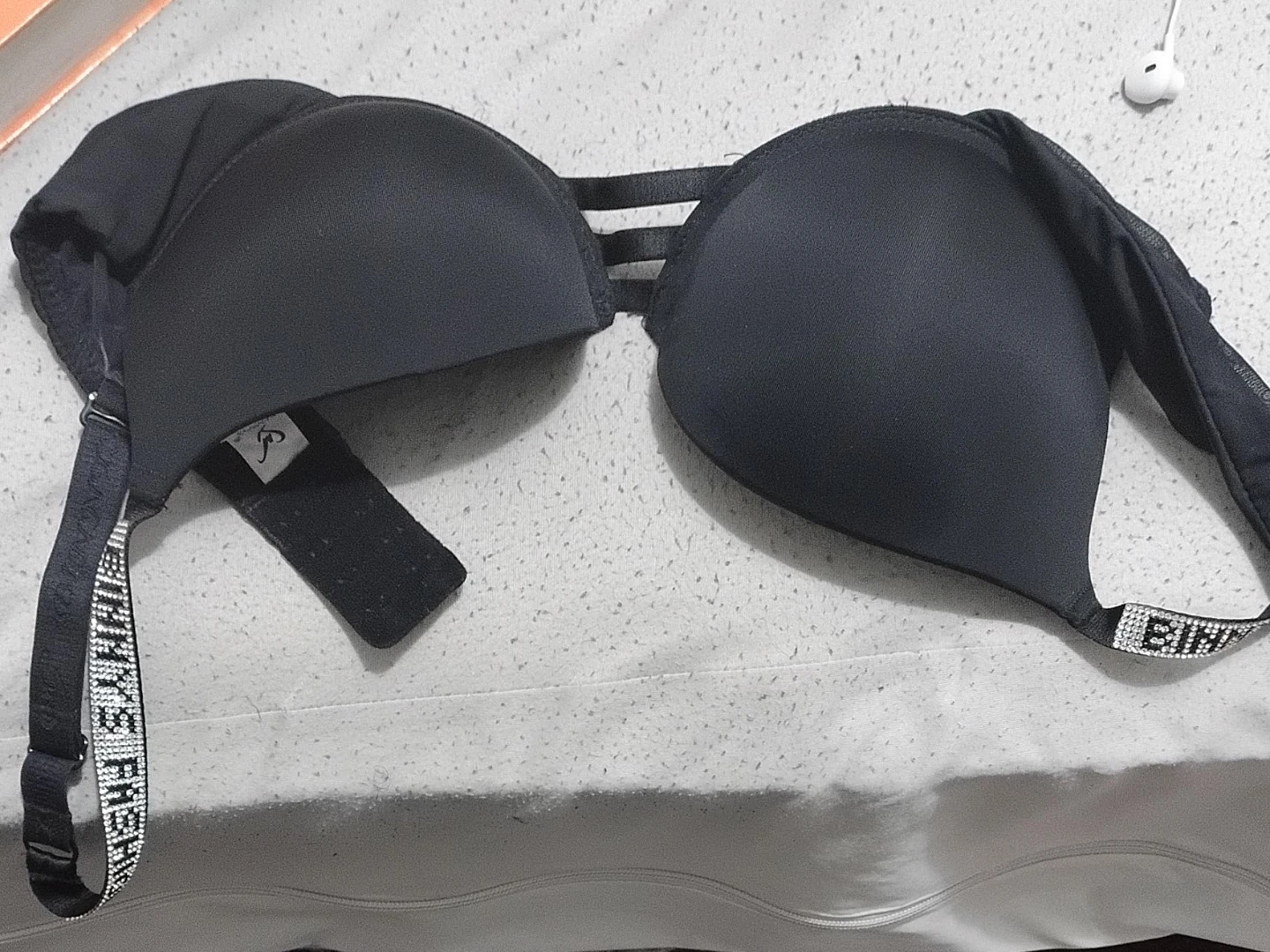 Black Push-Up Bra with Rhinestone Straps