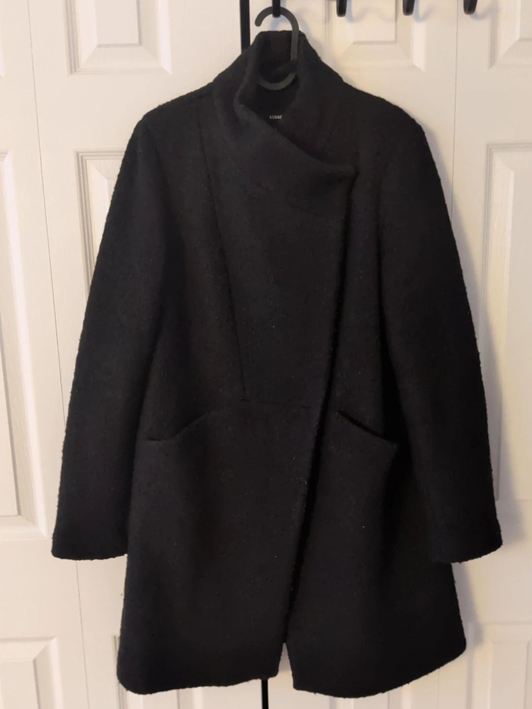 Kenneth Cole Black Textured Wool Blend Coat