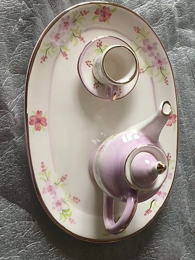 Lilac Floral Teacup and Saucer Set with Tray