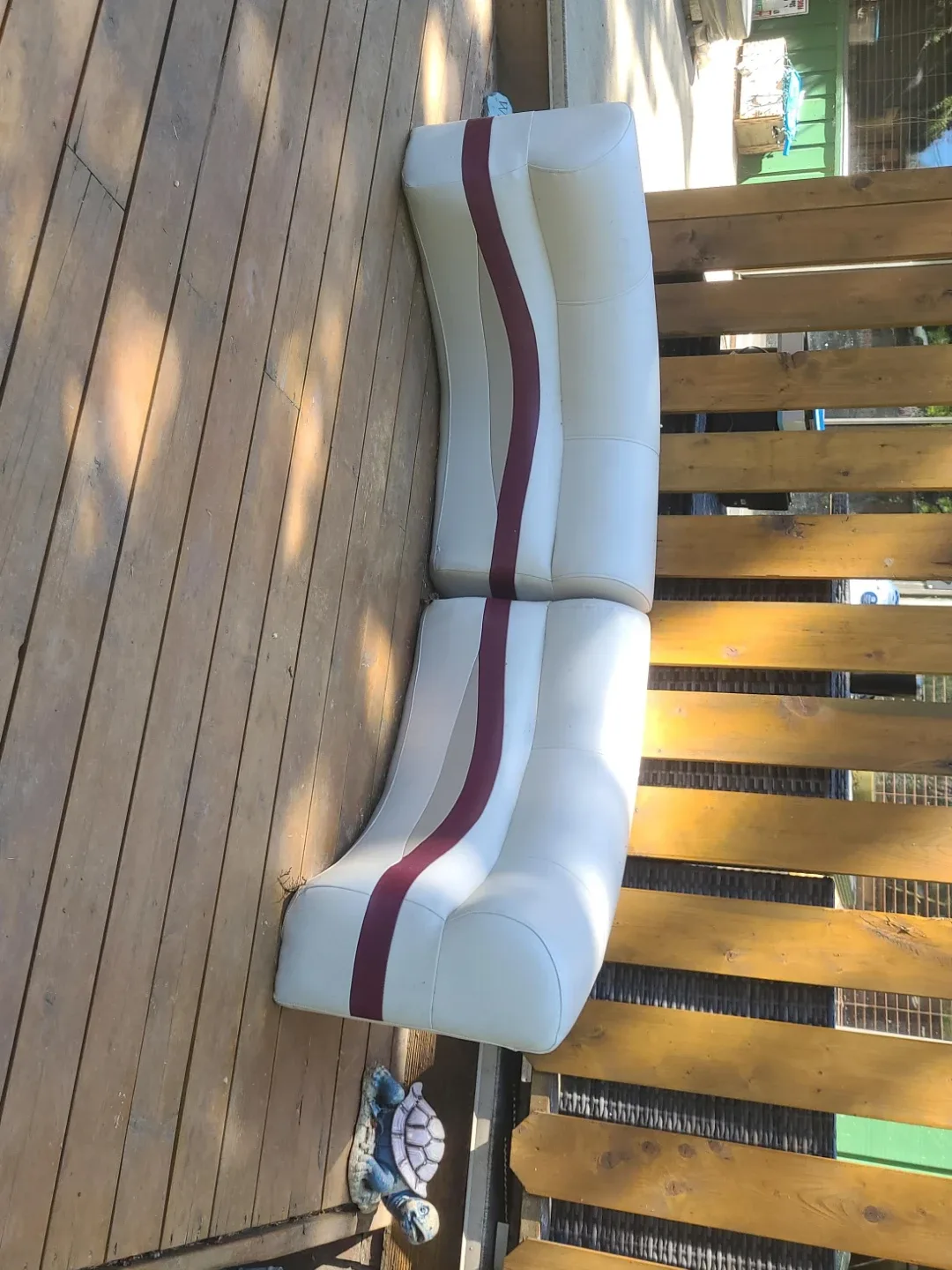 White and Maroon Boat Seat Cushion