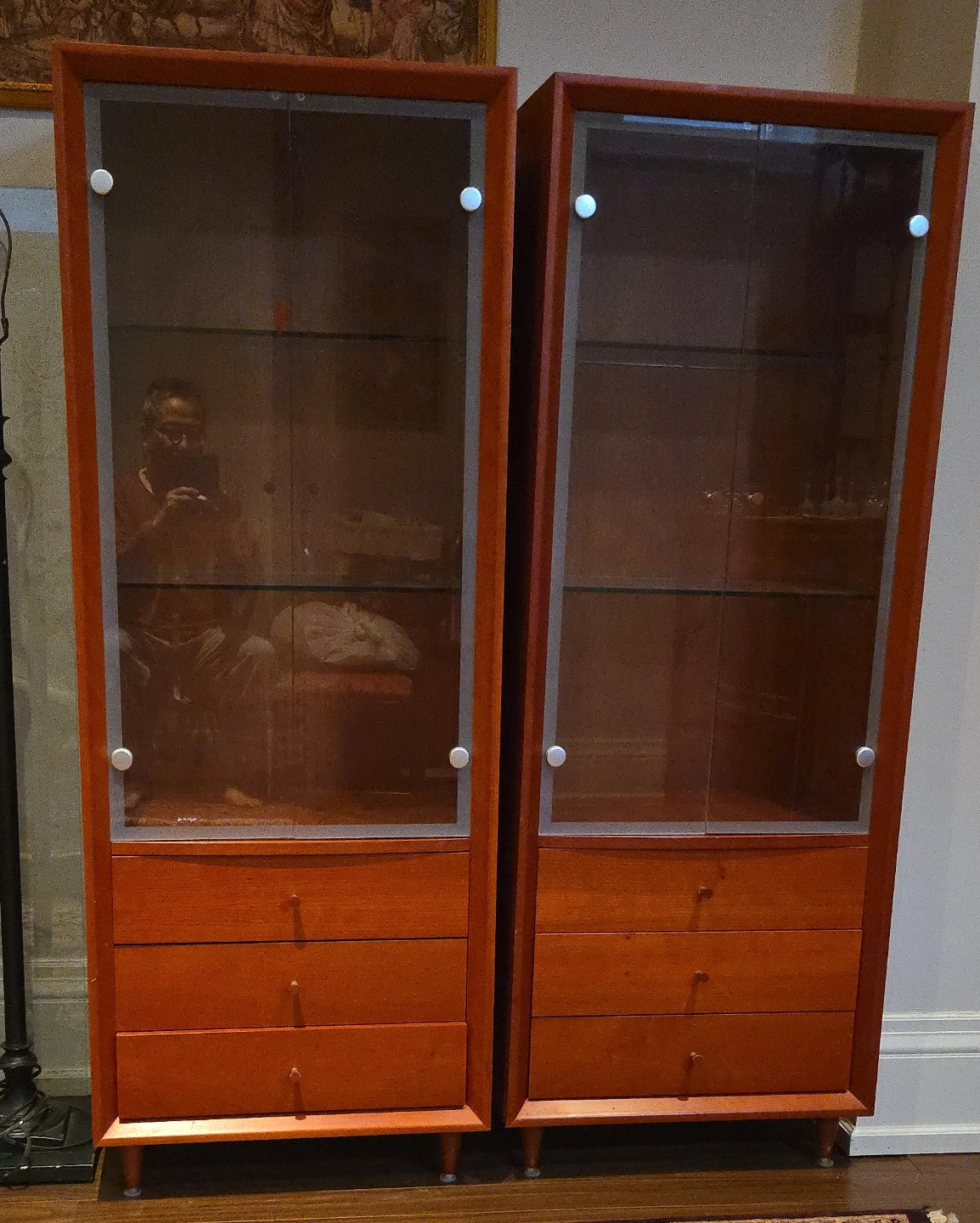 Vintage Teak Display Cabinets with Drawers