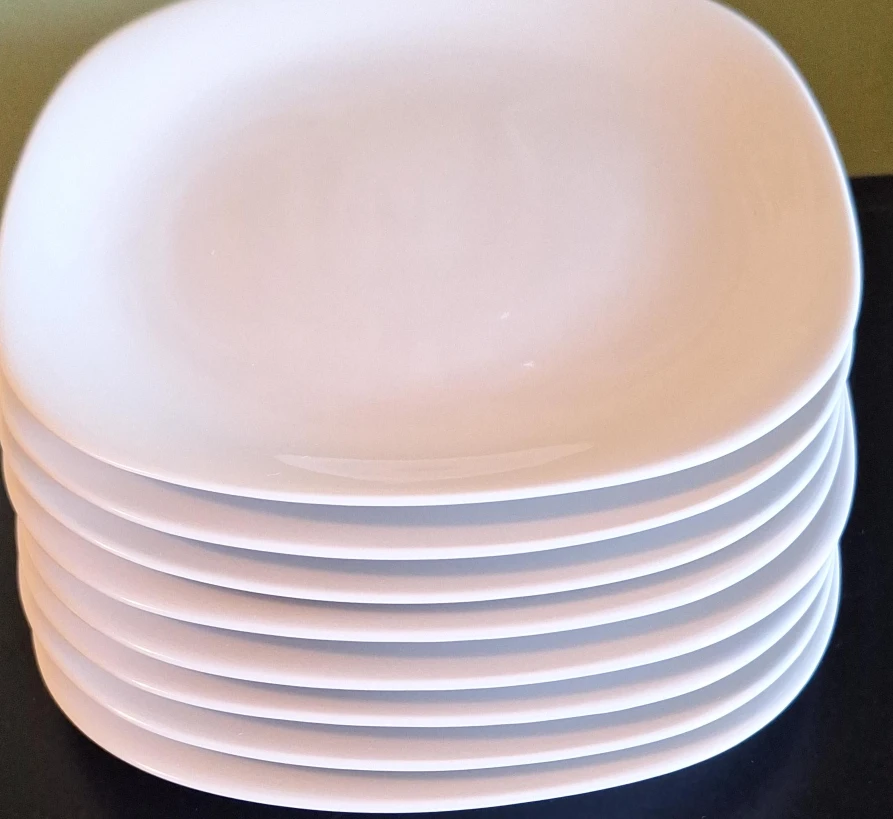 Stack of 8 White Dinner Plates