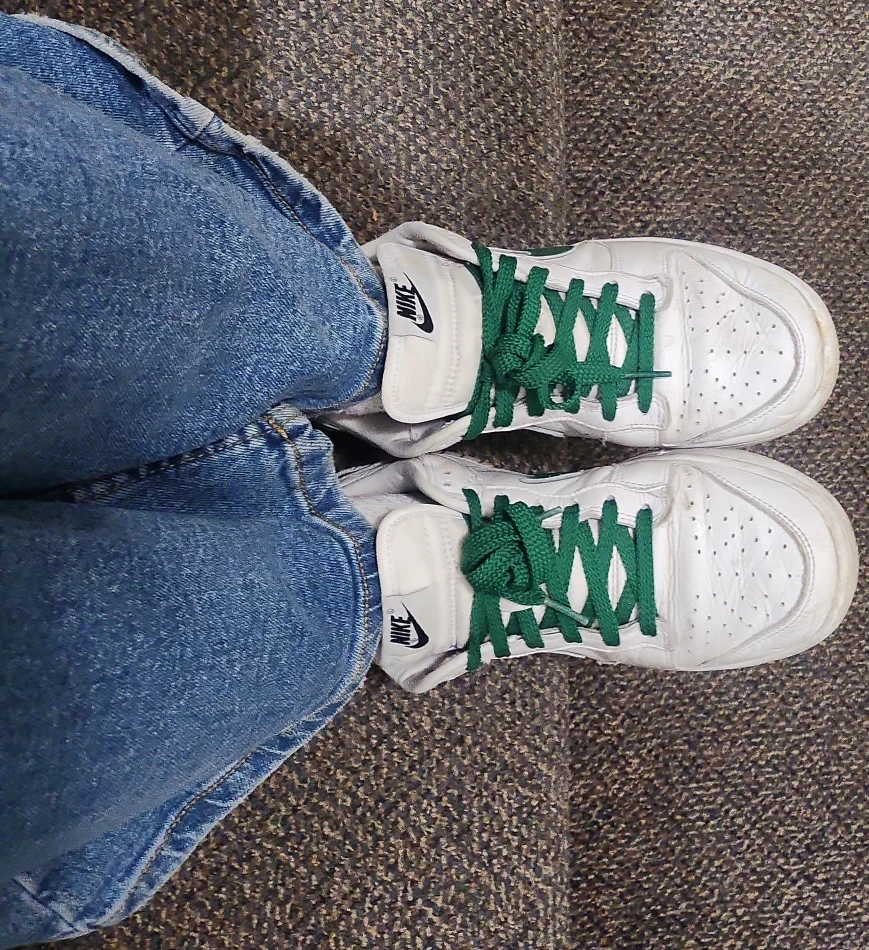 Nike White Sneakers with Green Laces