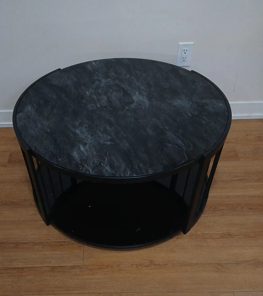 Round Marble Top Coffee Table with Shelf