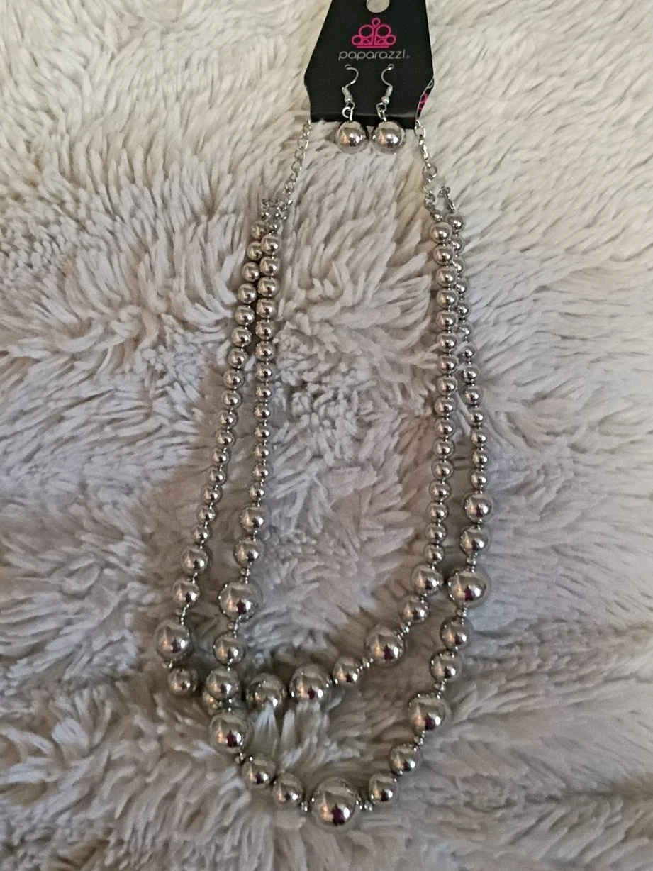 Paparazzi Silver Beaded Necklace and Earring Set