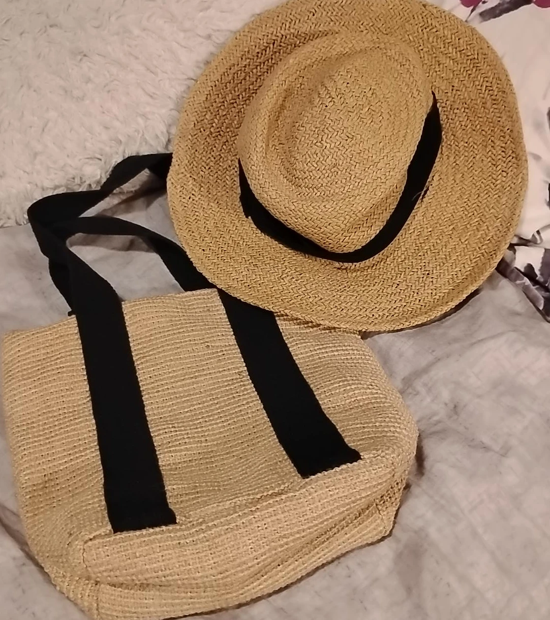 Straw Hat and Tote Bag Set