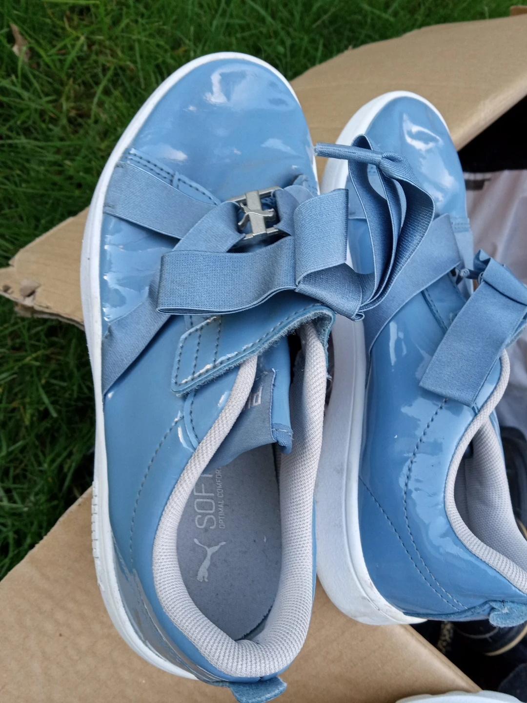 Puma Baby Blue Patent Bow Sneakers