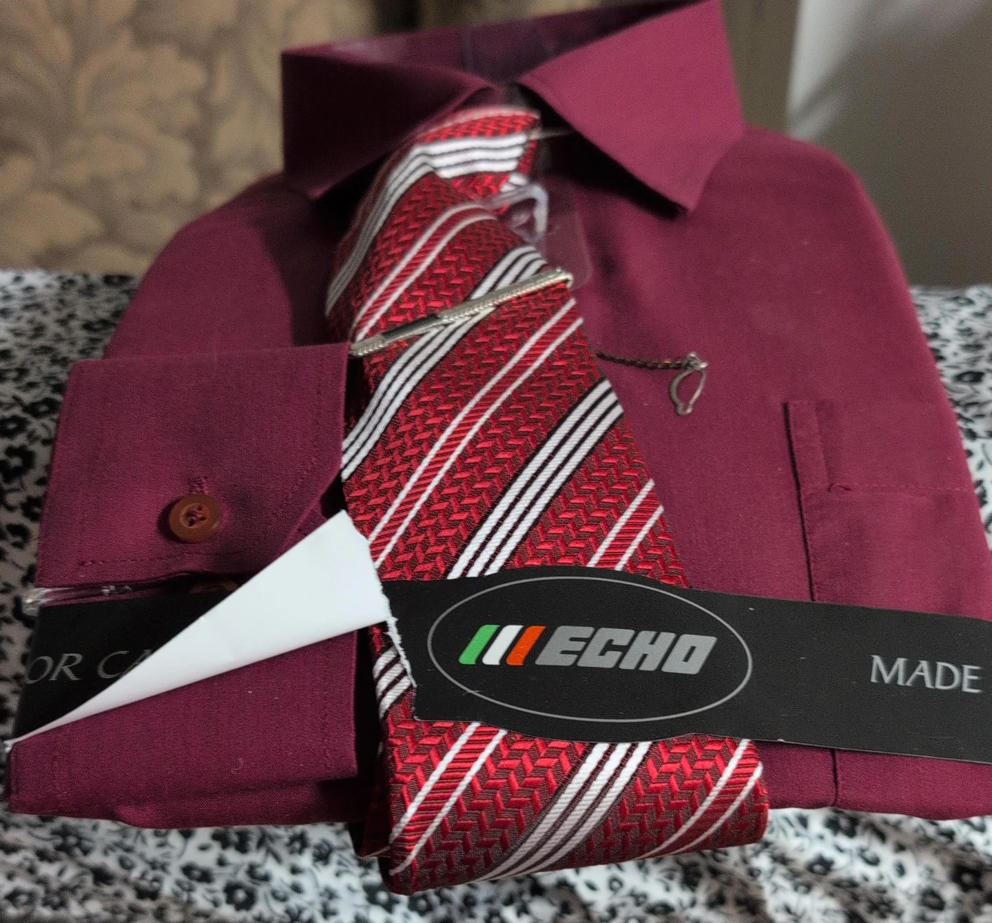 Men's Burgundy Dress Shirt and Tie Set