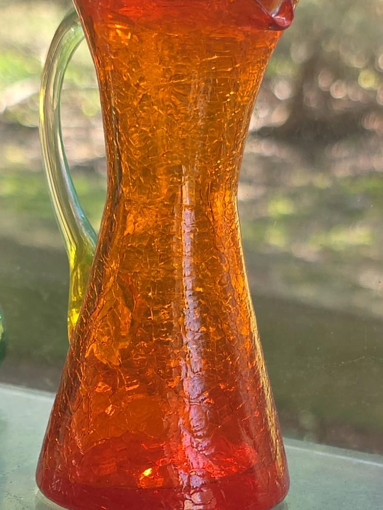 Orange Crackle Glass Pitcher Vase