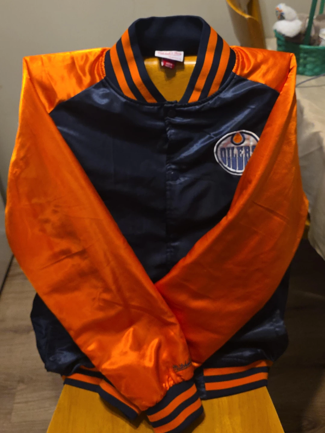 Edmonton Oilers Mitchell & Ness Satin Bomber Jacket