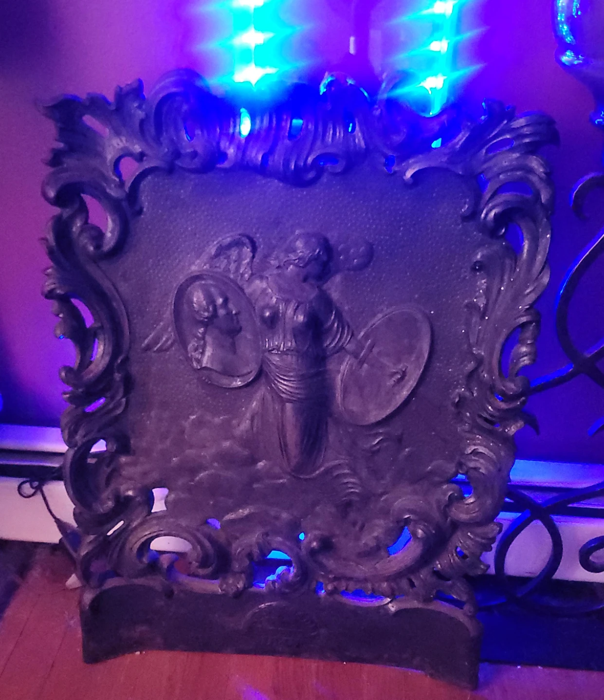 Ornate Metal Fireplace Screen with Angel Motif