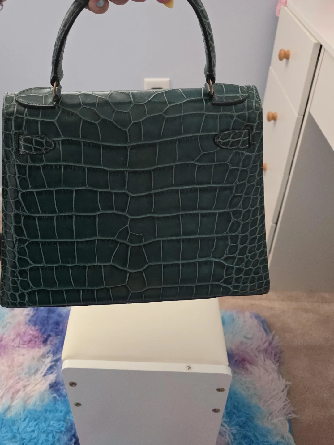 Green Croc-Embossed Top Handle Handbag