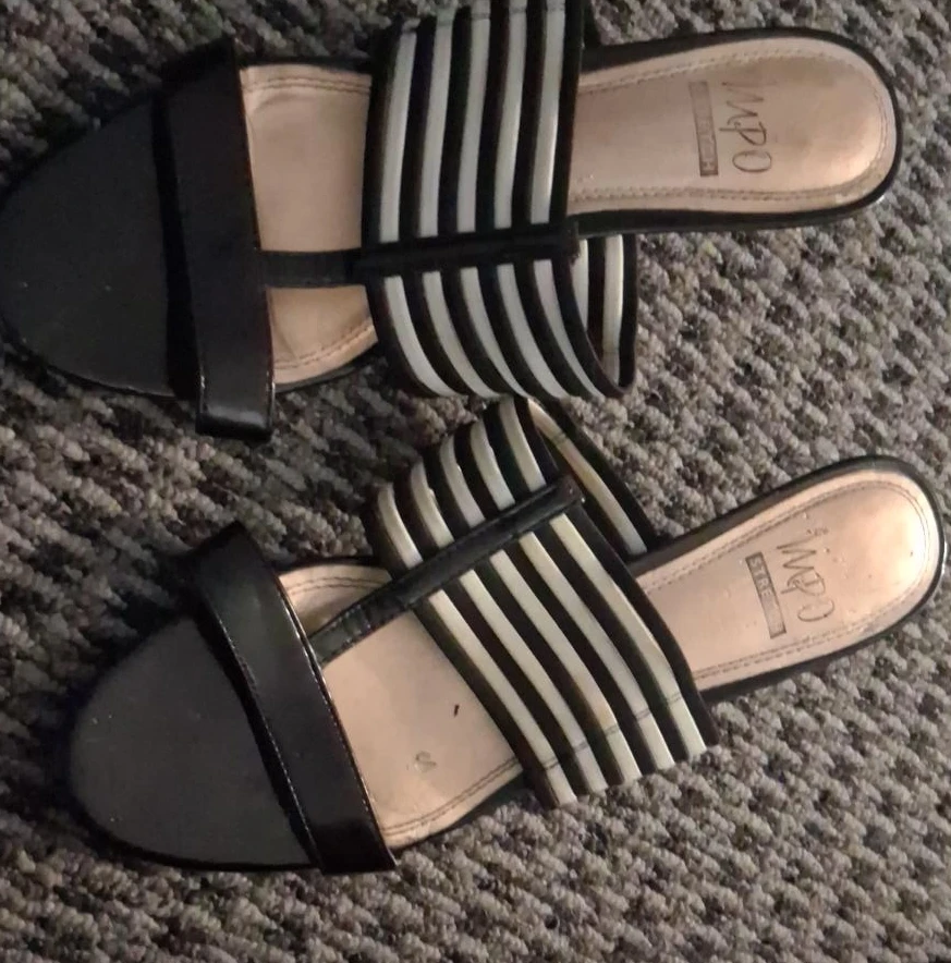Impo Black and White Striped Flat Sandals