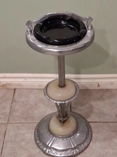 Vintage Ashtray Stand with Black Insert and Onyx Accents