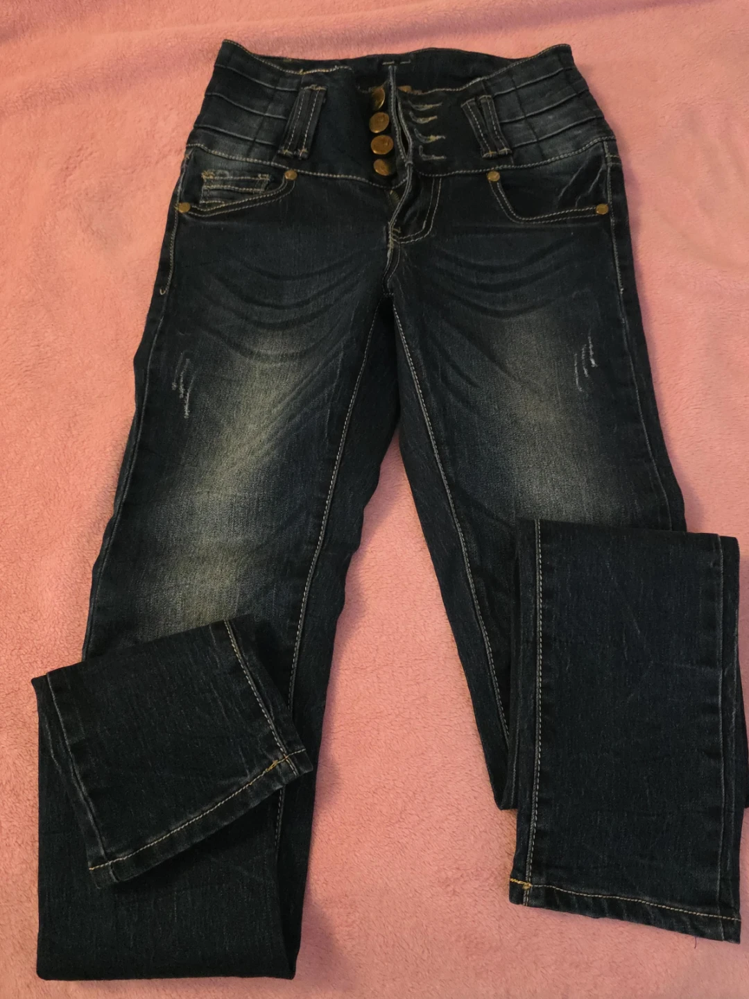 Blue Denim High-Waisted Button Fly Jeans