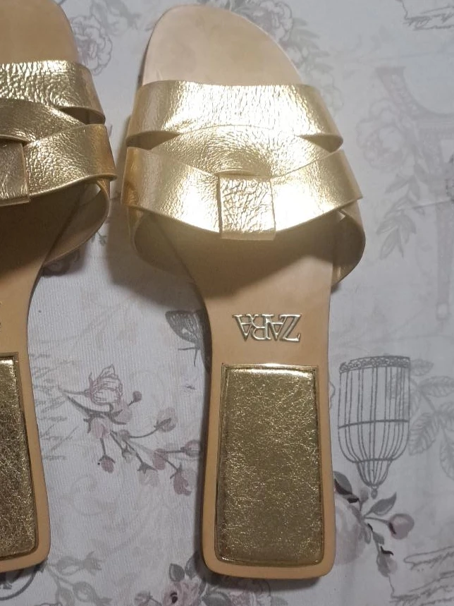 Gold Metallic Slide Sandals