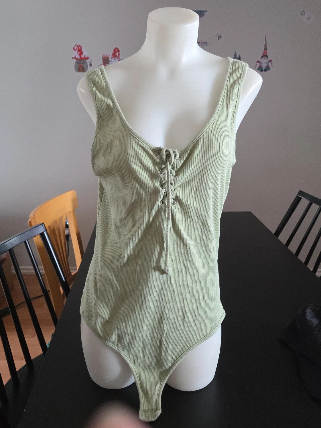 Light Green Ribbed Lace-Up Bodysuit
