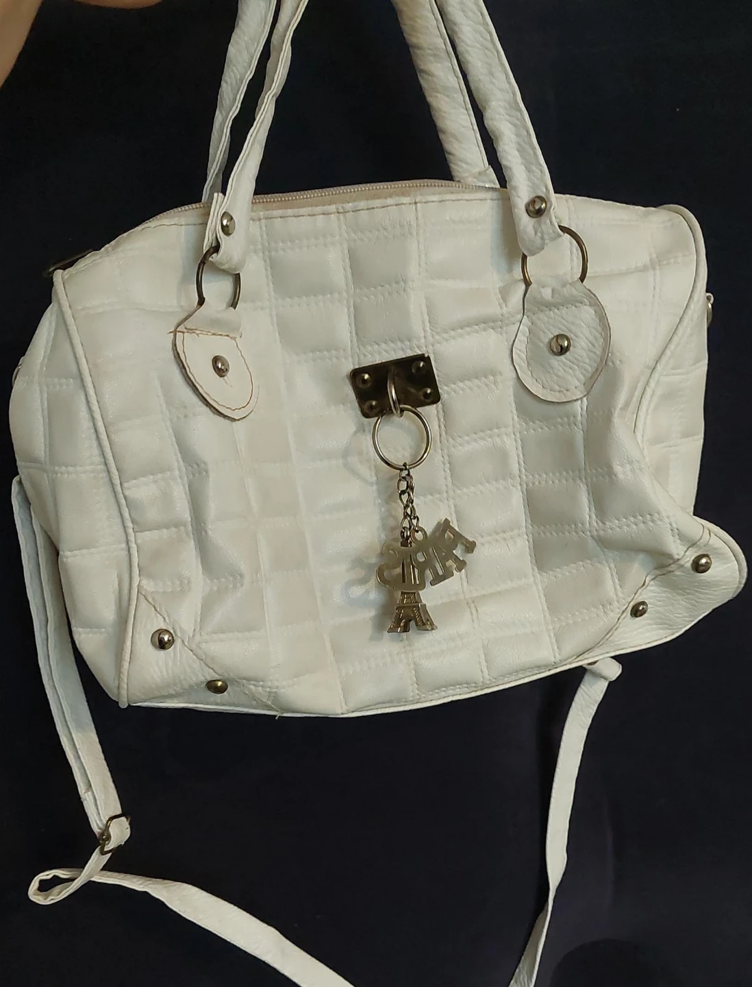 White Quilted Handbag with Eiffel Tower Charm