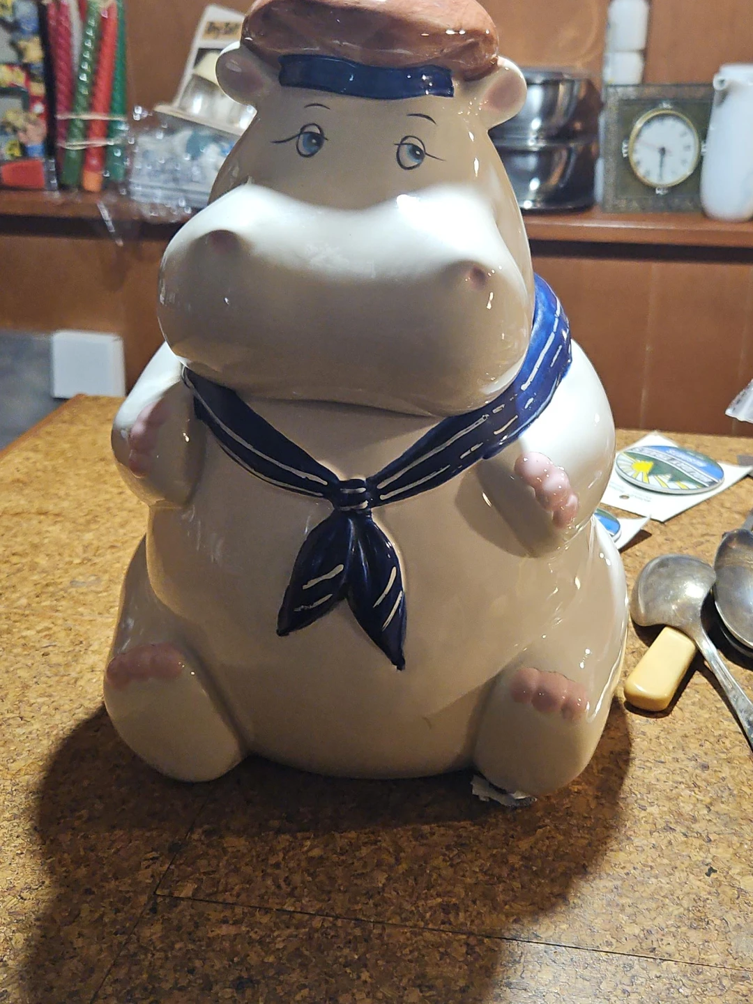 Nautical Hippo Ceramic Cookie Jar