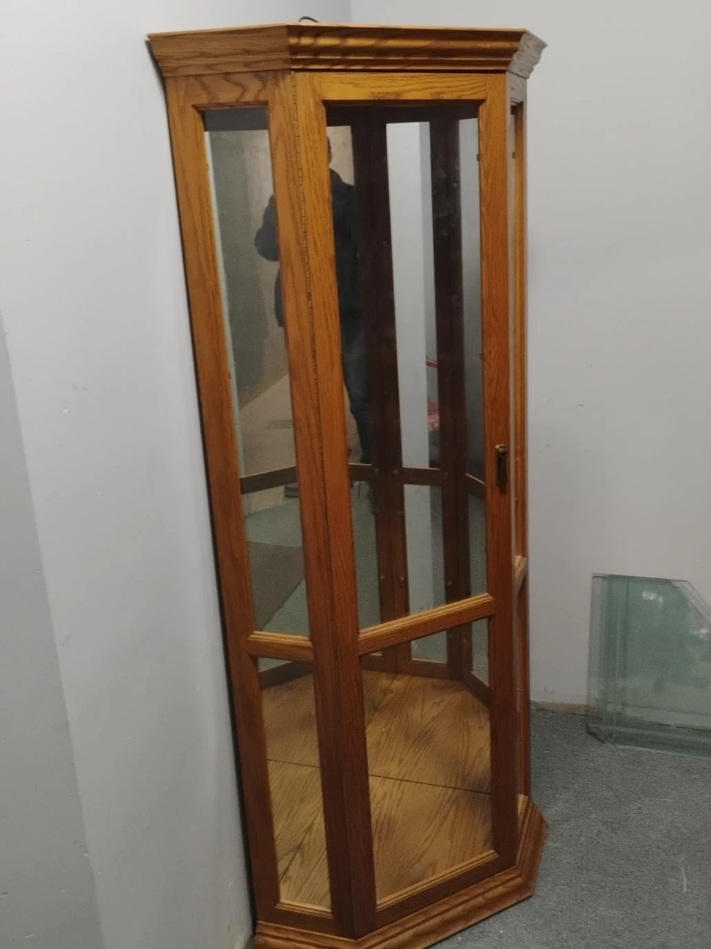 Wooden Corner Display Cabinet with Glass Doors