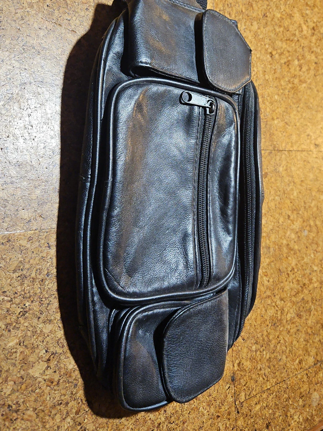 Black Leather Fanny Pack / Sling Bag