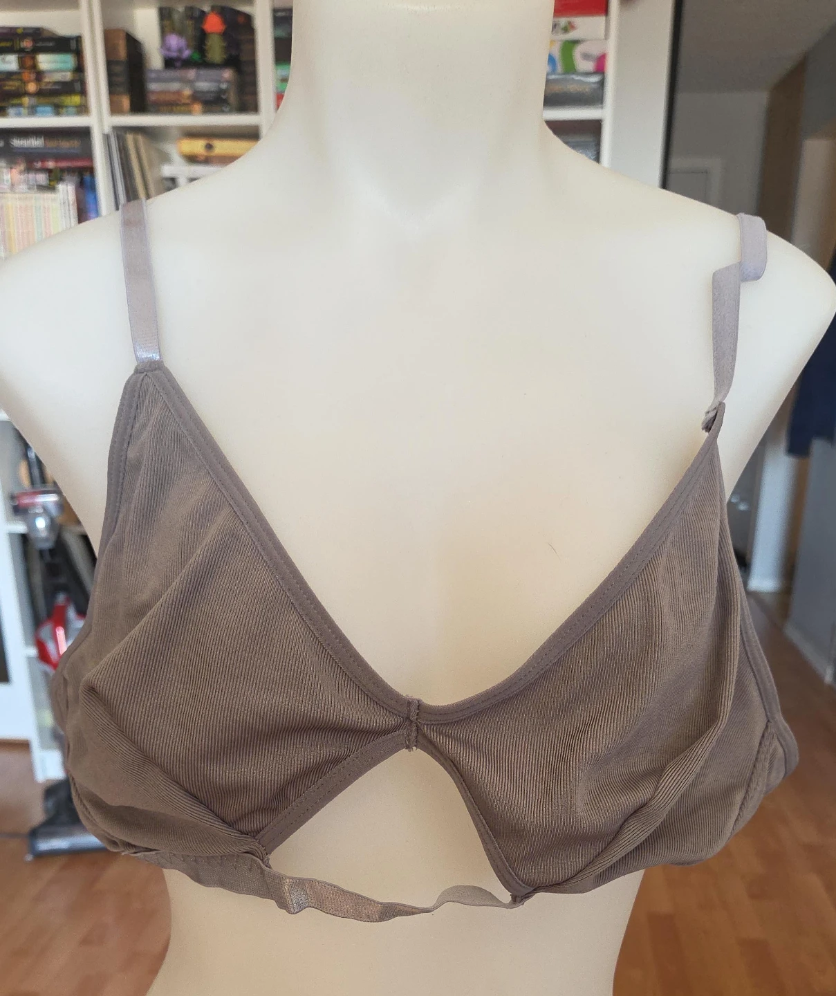 Grey Ribbed Cut-Out Bralette