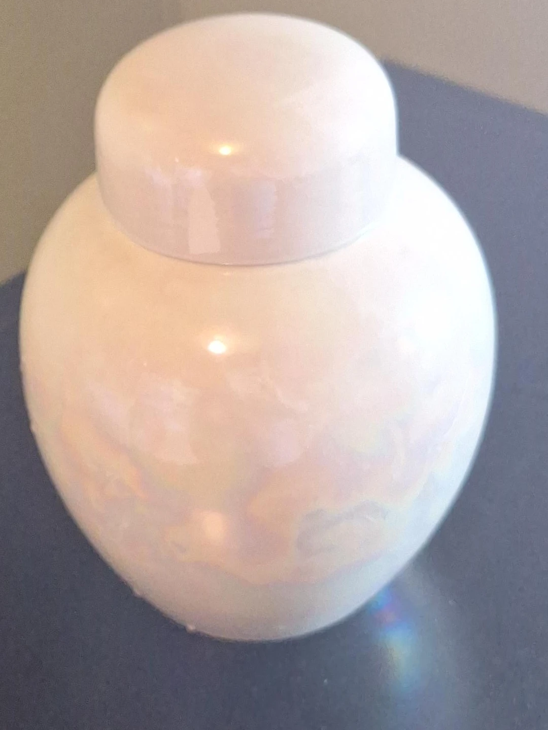 Iridescent White Ginger Jar with Lid