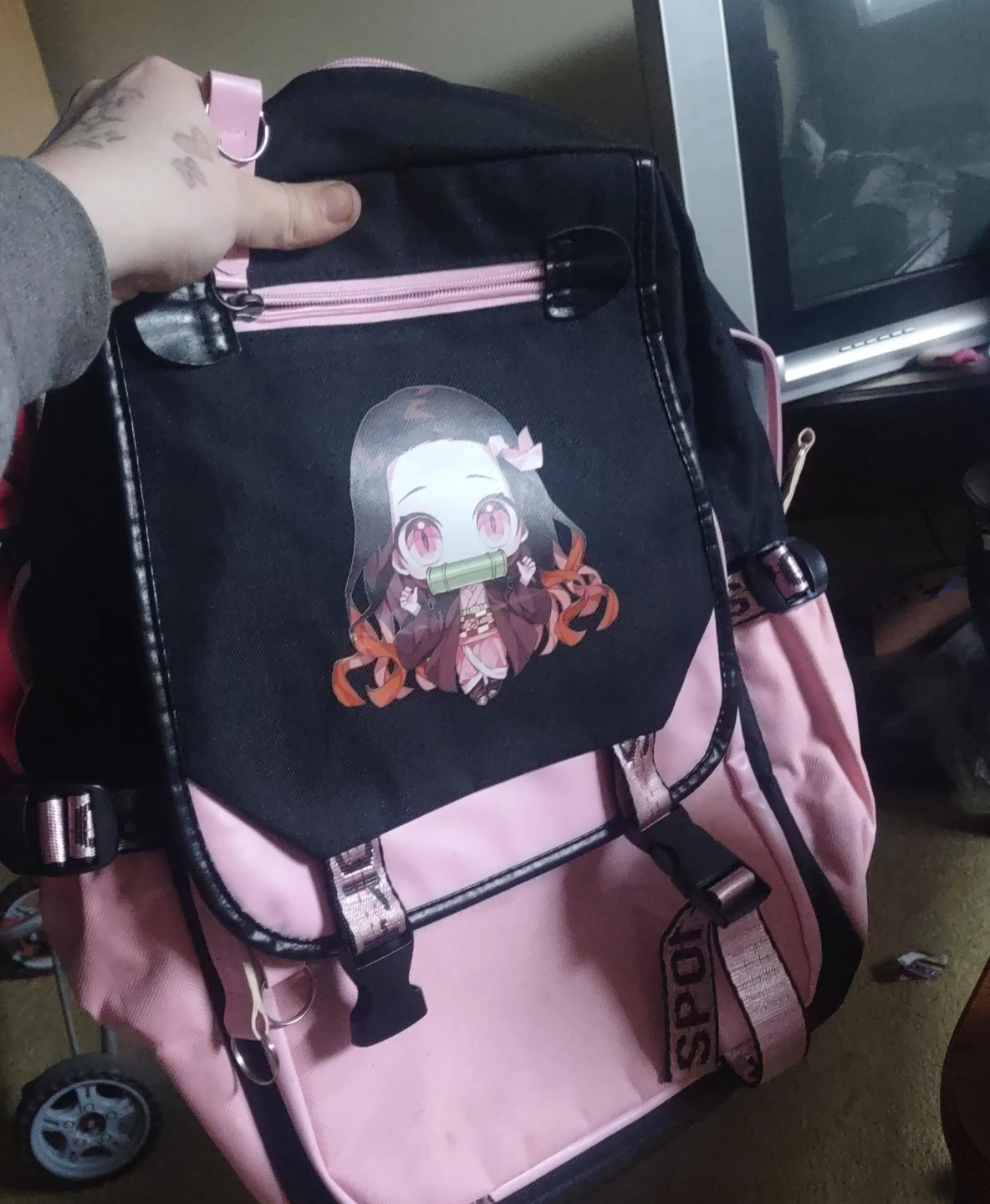 Pink and Black Nezuko Anime Backpack