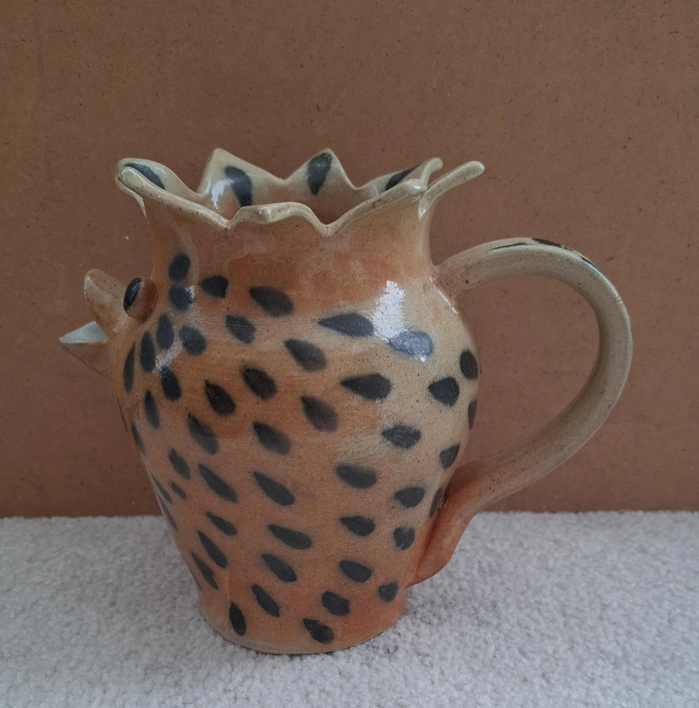 Handmade Ceramic Pitcher with Spotted Design