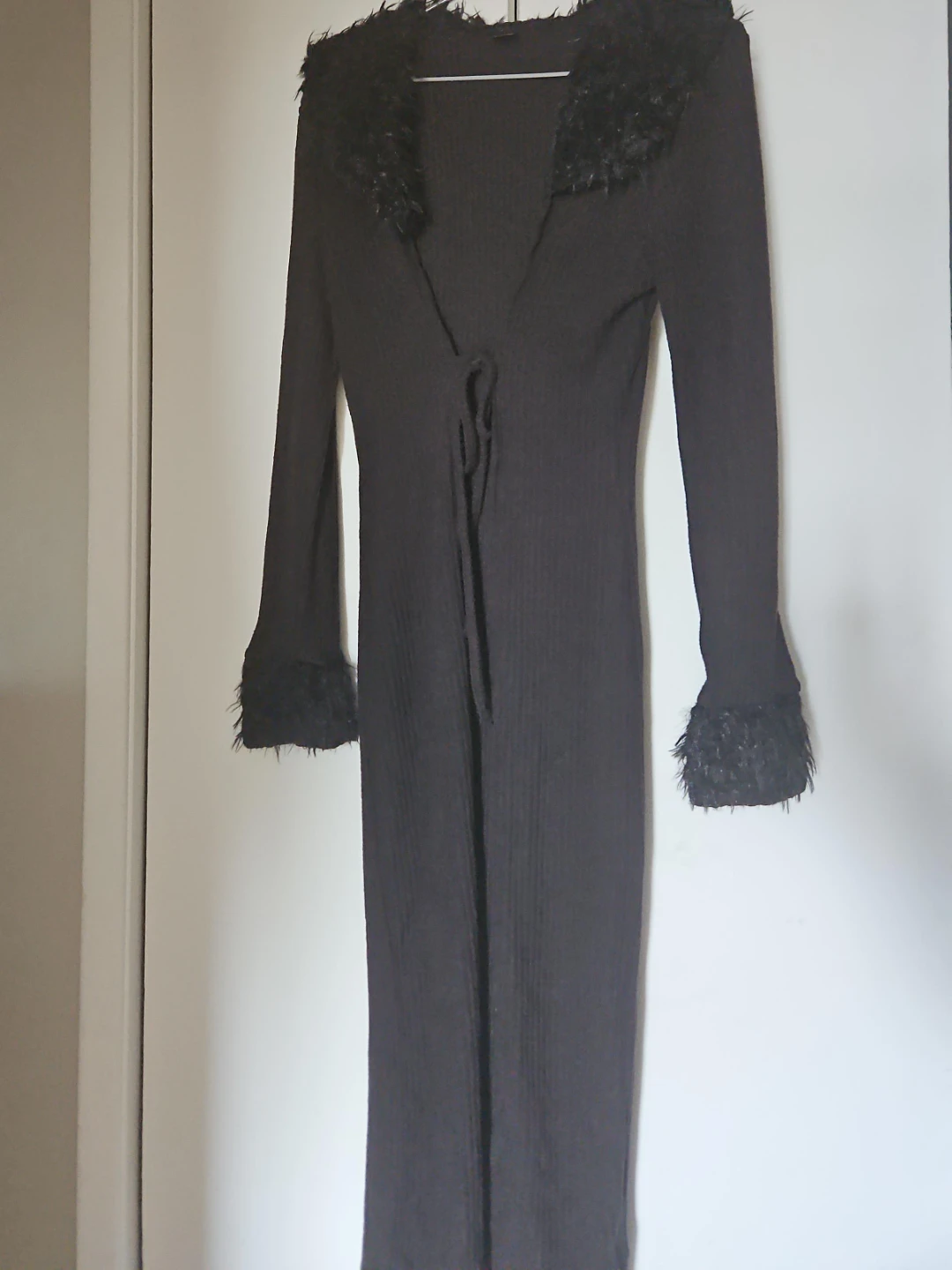Women's Black Cardigan with Fur Trim
