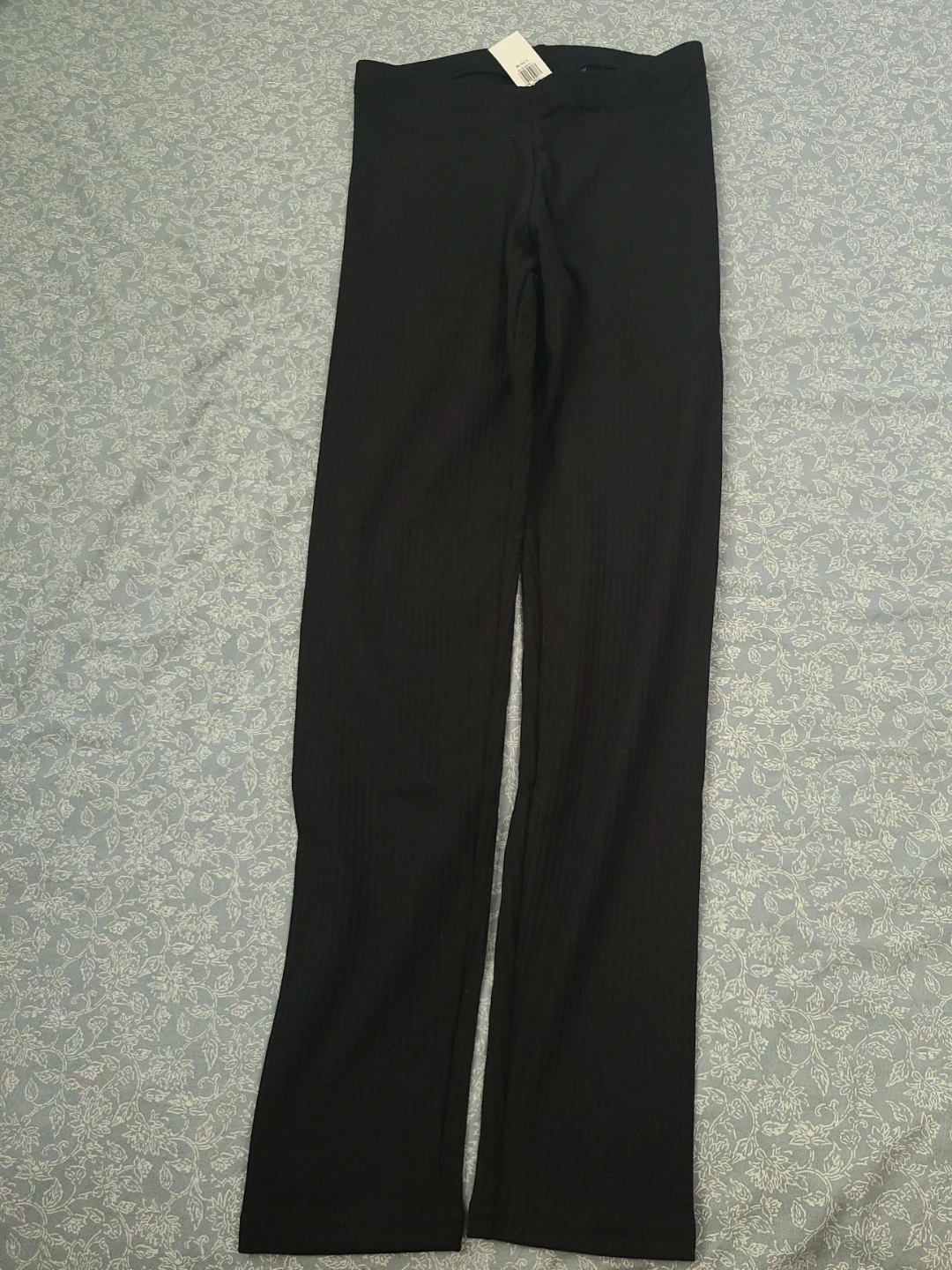Black Ribbed Bell Bottom Pants