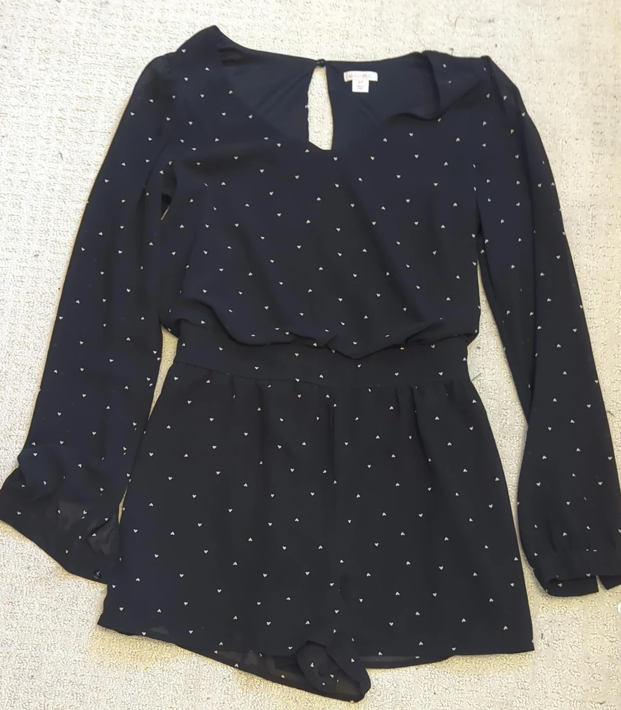Black Romper with Small White Hearts