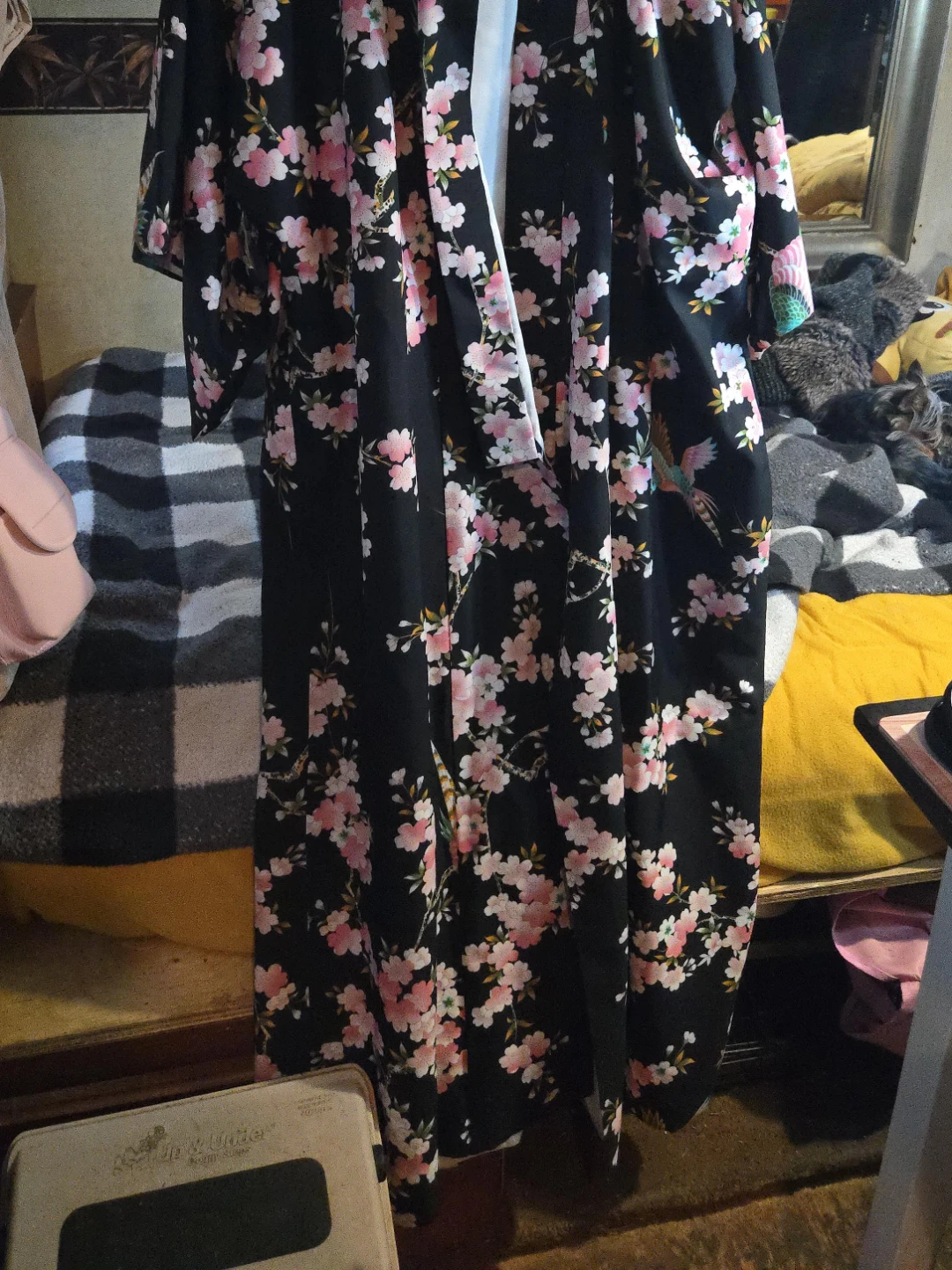 Black Floral Kimono Robe