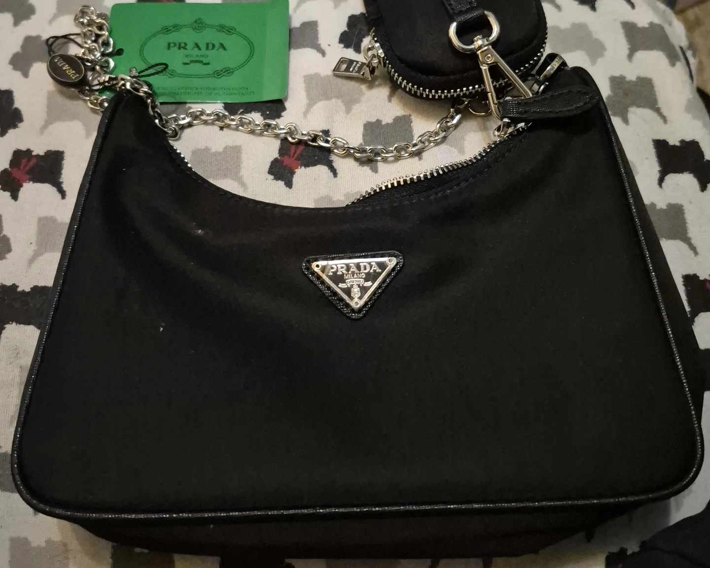 Prada Black Nylon Shoulder Bag with Pouch