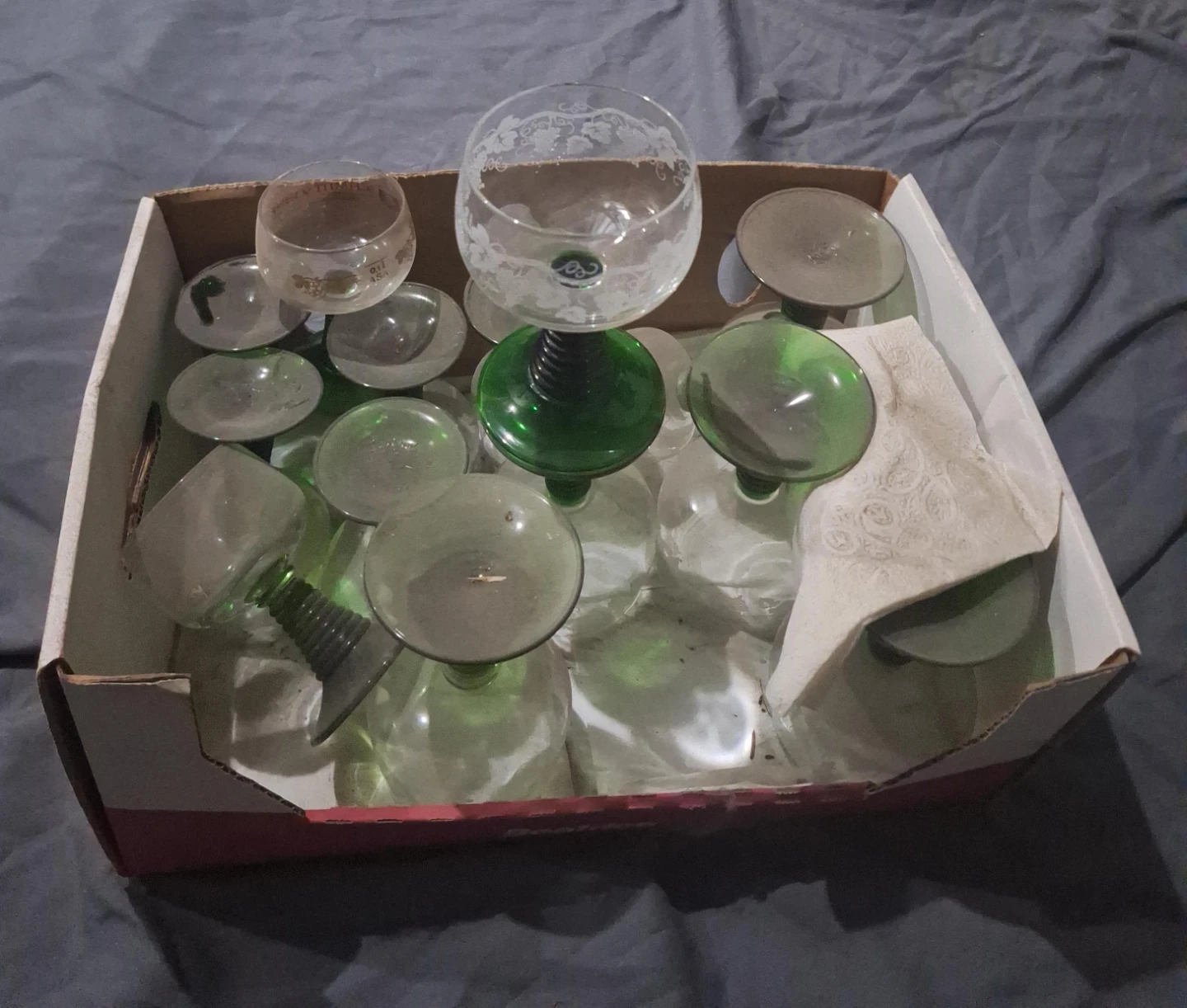 Assorted Green Glass Stemware Set
