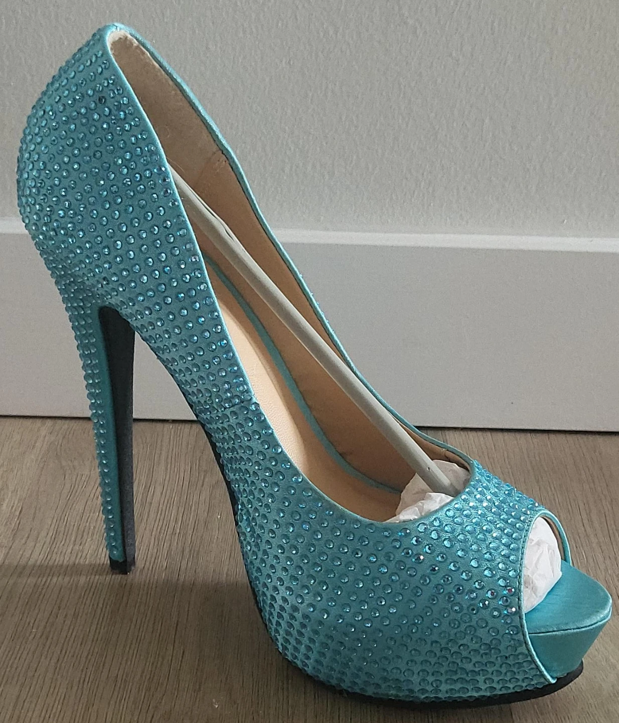 Leg Avenue Blue Rhinestone Peep-Toe Heels