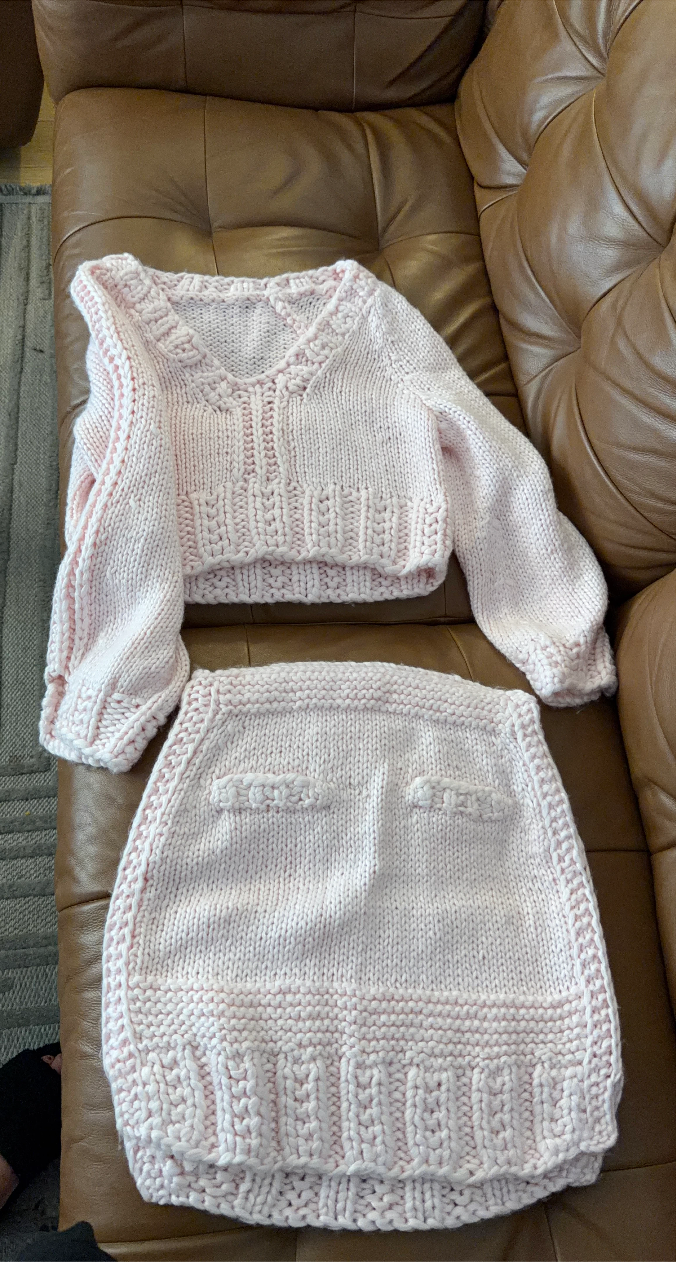 Pink Knit Sweater and Skirt Set