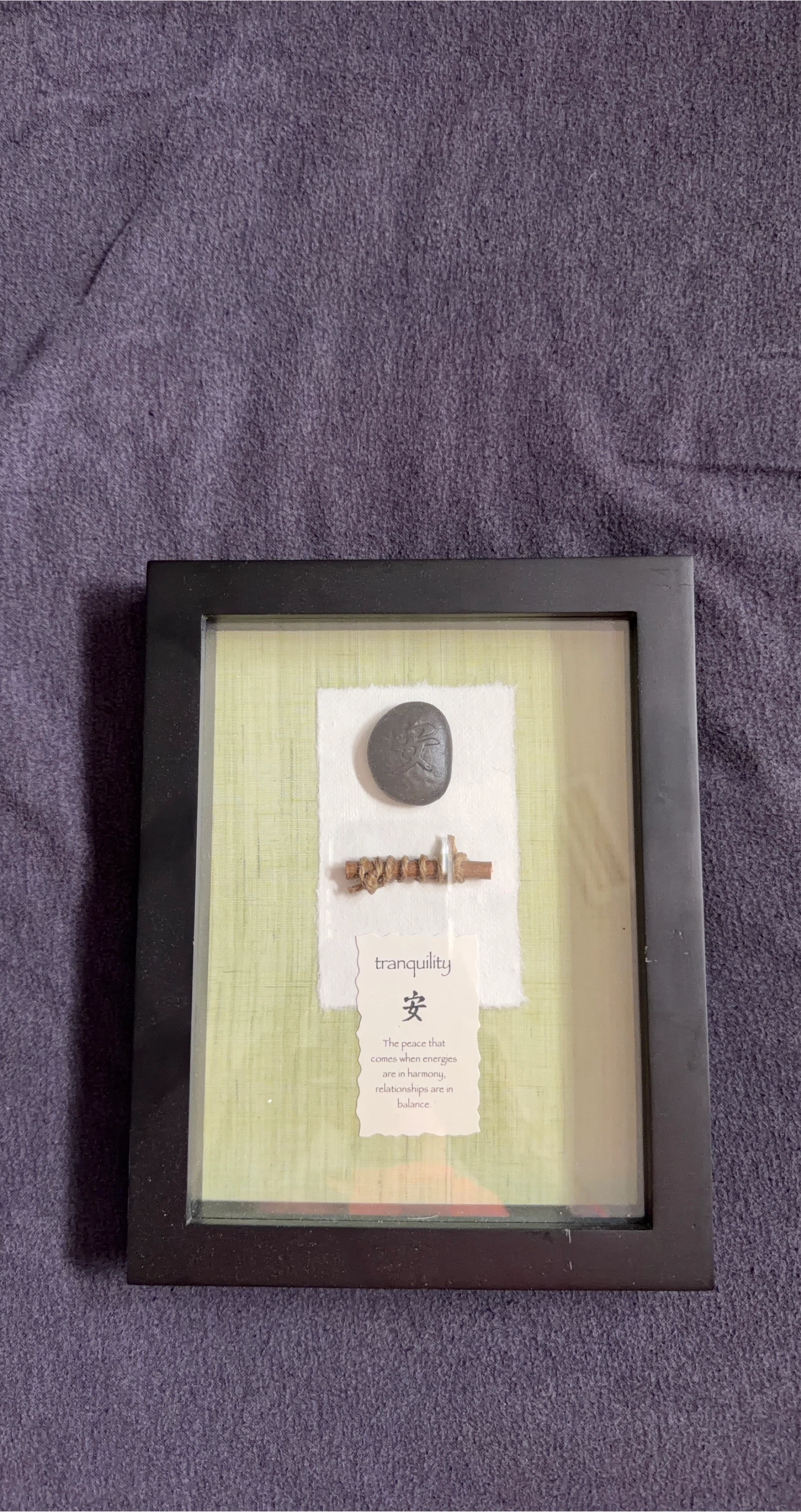 Framed "Tranquility" Art with Stone and Wood Accent