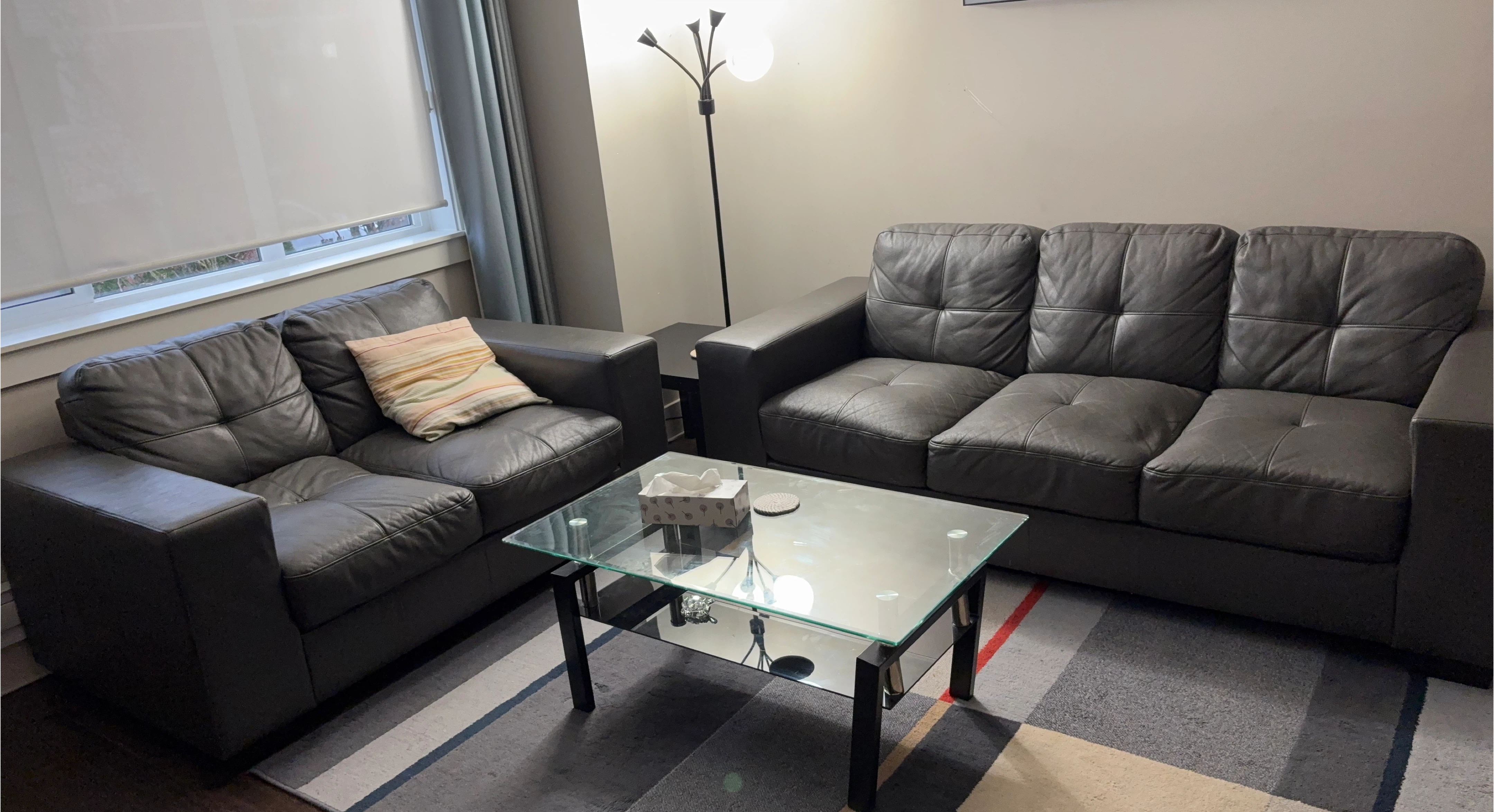 Dark Grey Leather Sofa Set