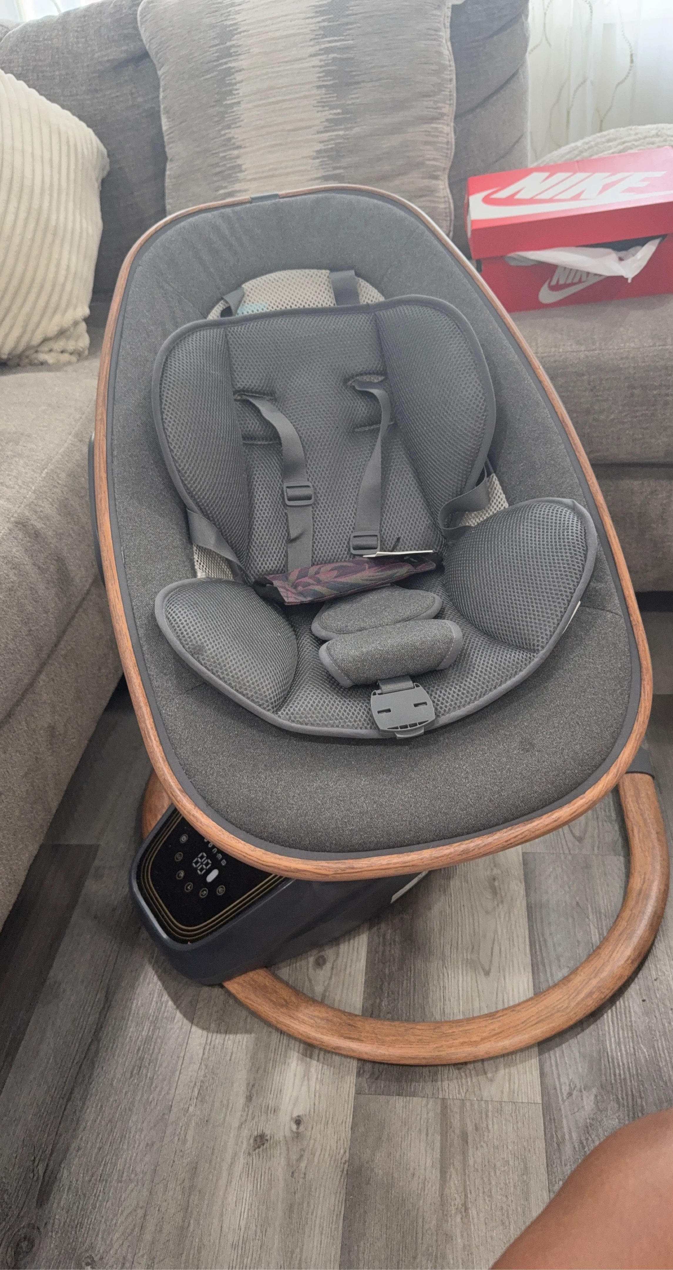Gray Baby Rocker with Wood Accents