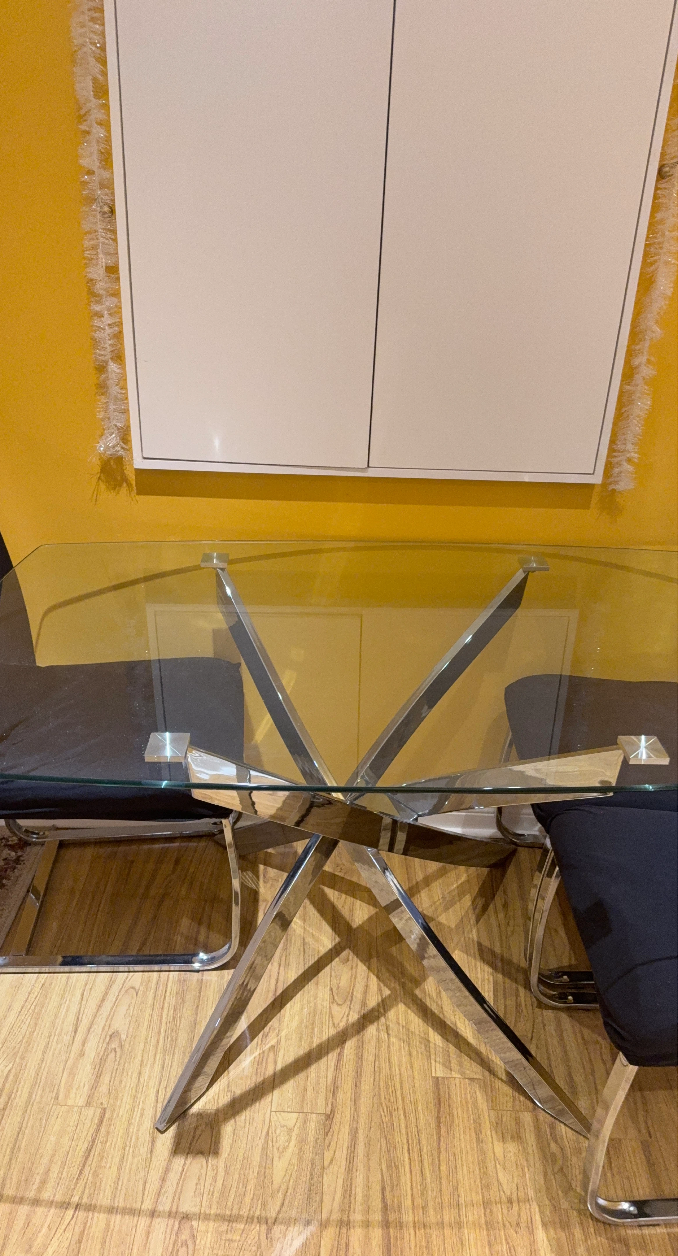 Glass Dining Table with Chrome Base
