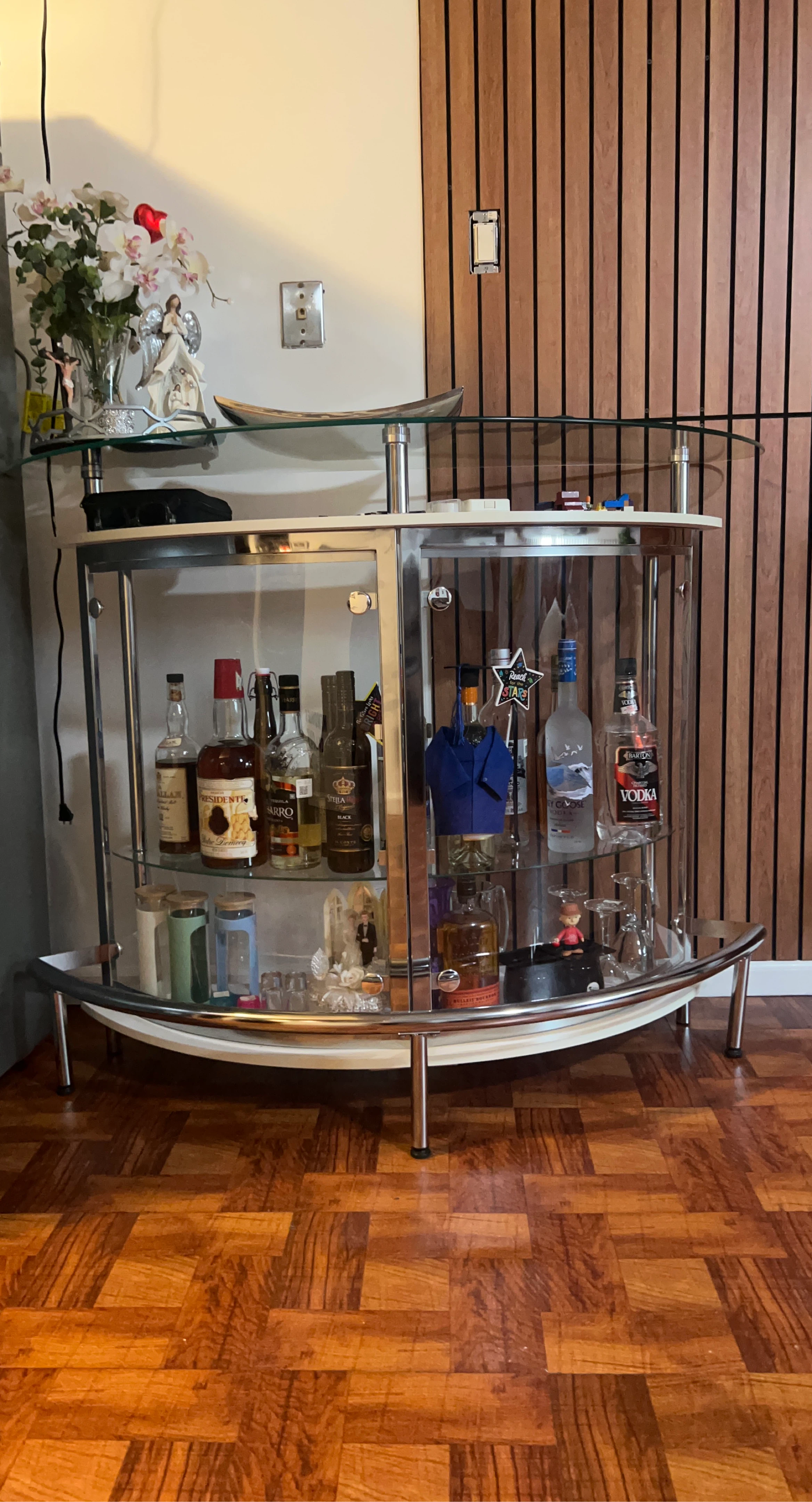 Modern Glass Bar Cart with Metal Frame