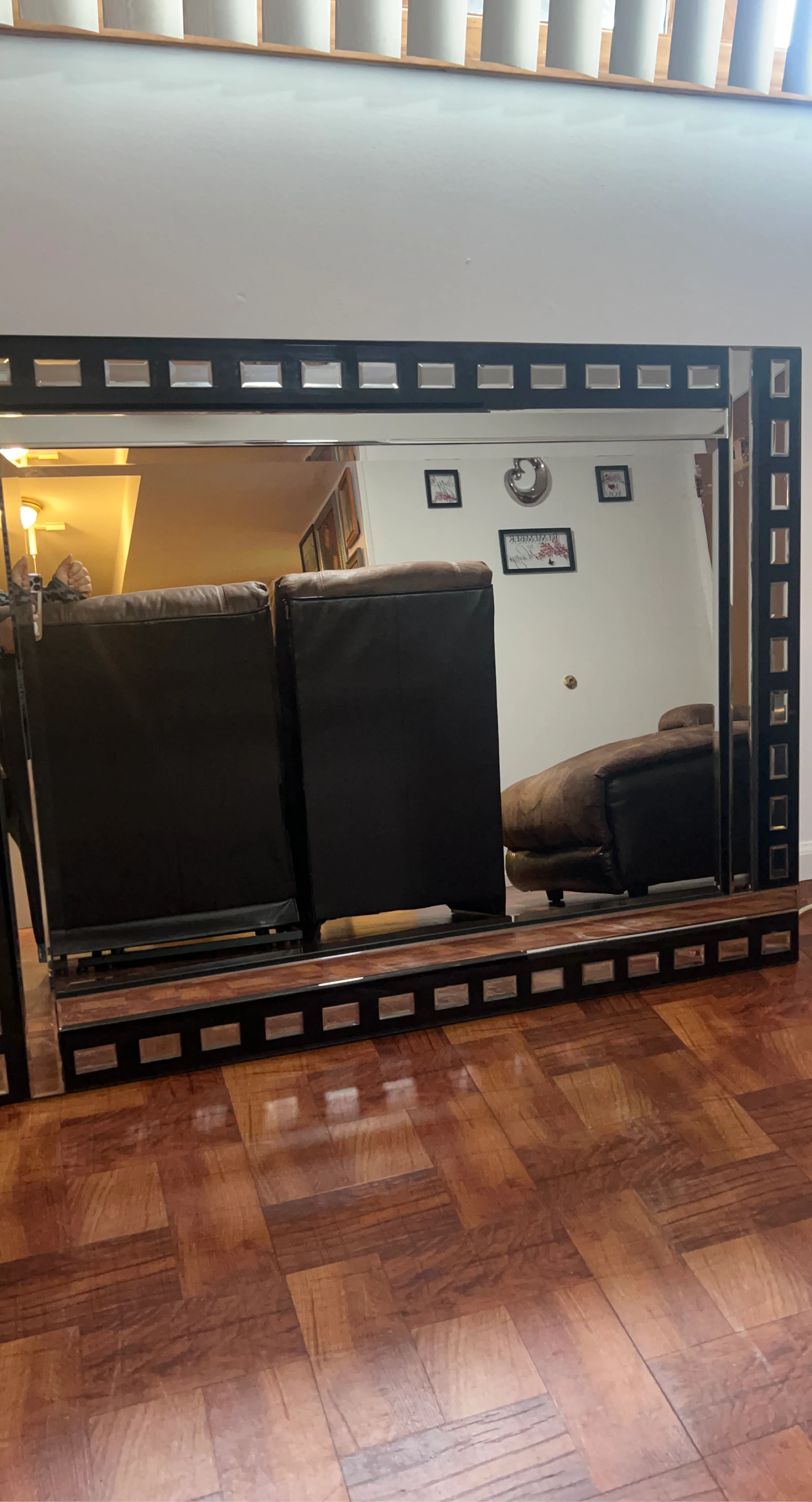 Large Decorative Mirror with Black and Mirrored Frame