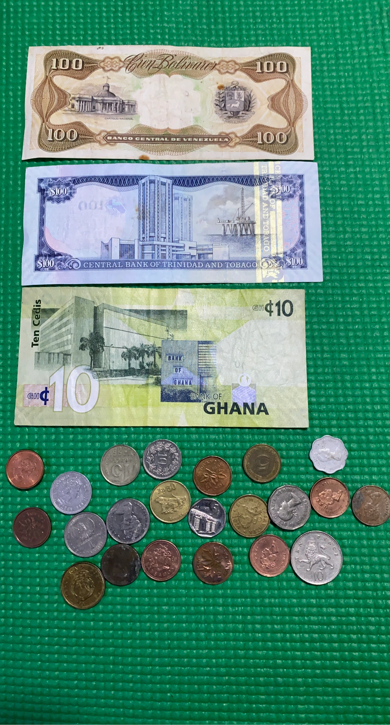 Assorted International Banknotes and Coins