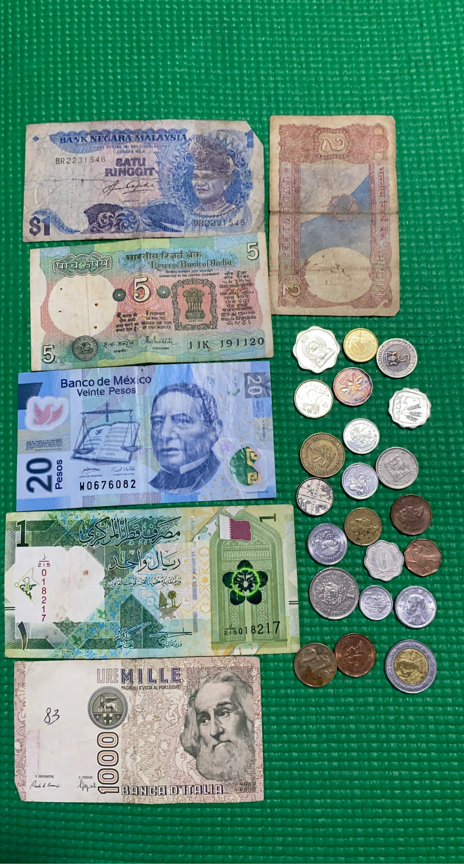 Mixed Banknotes and Coins Collection