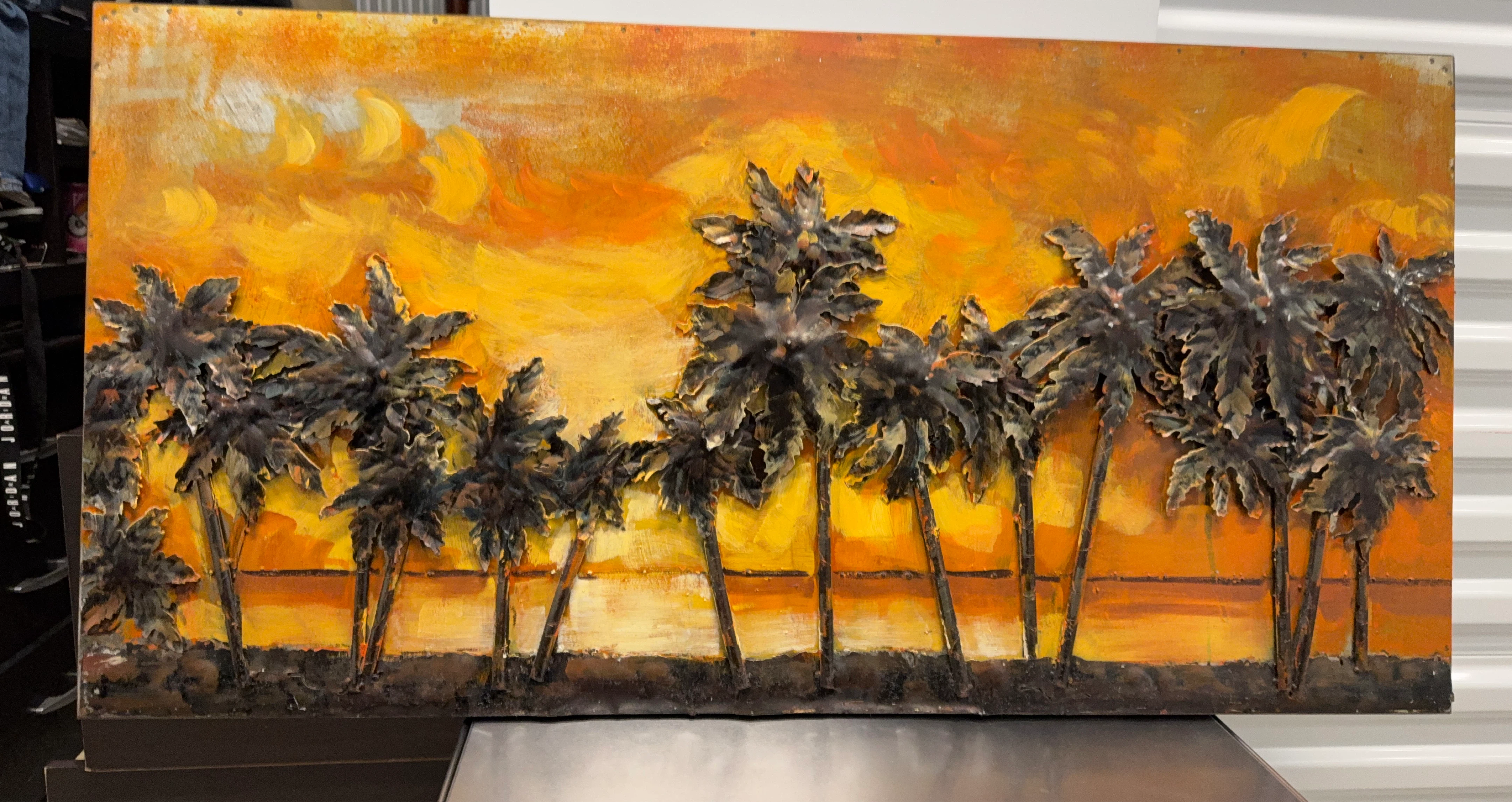 Textured Palm Tree Sunset Wall Art