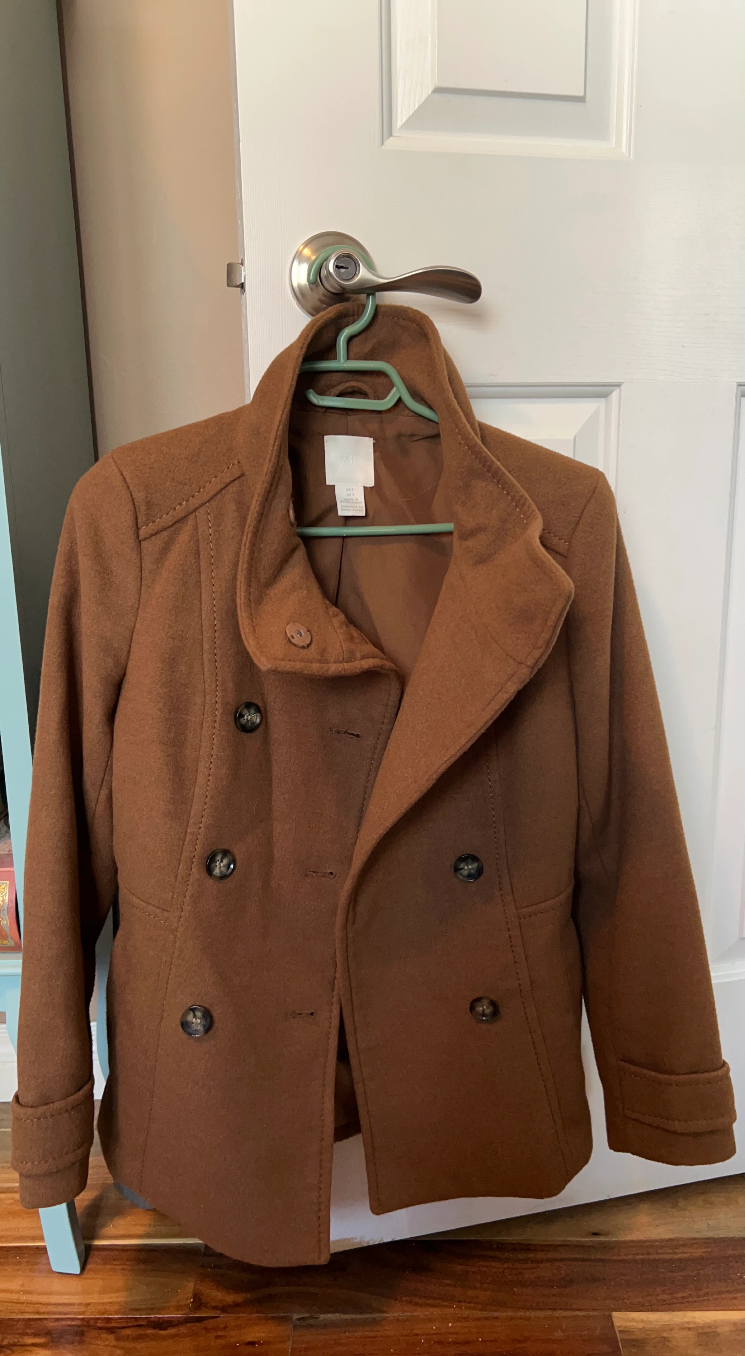 H&M Brown Wool Blend Pea Coat