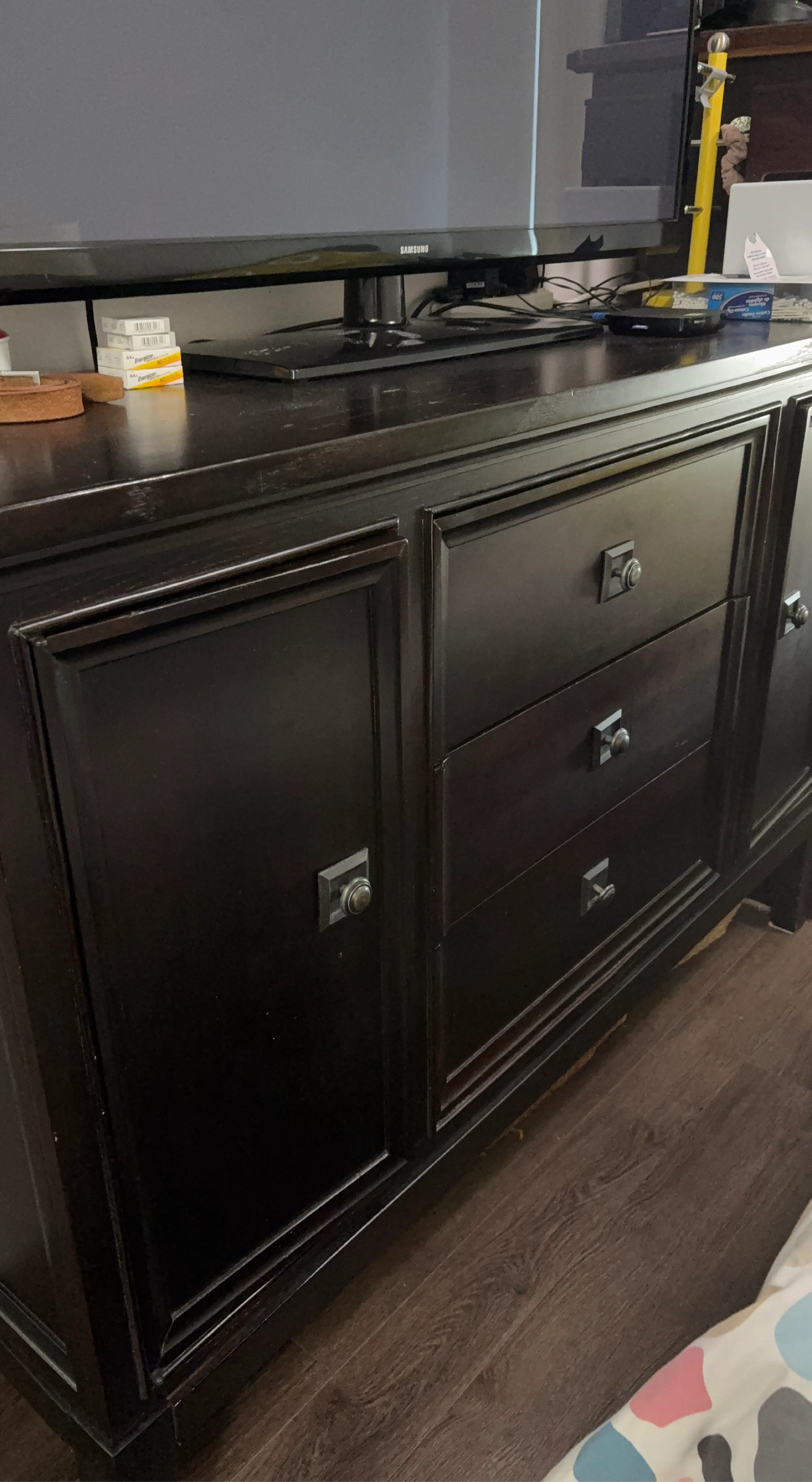 Dark Wood Dresser with Drawers and Cabinet