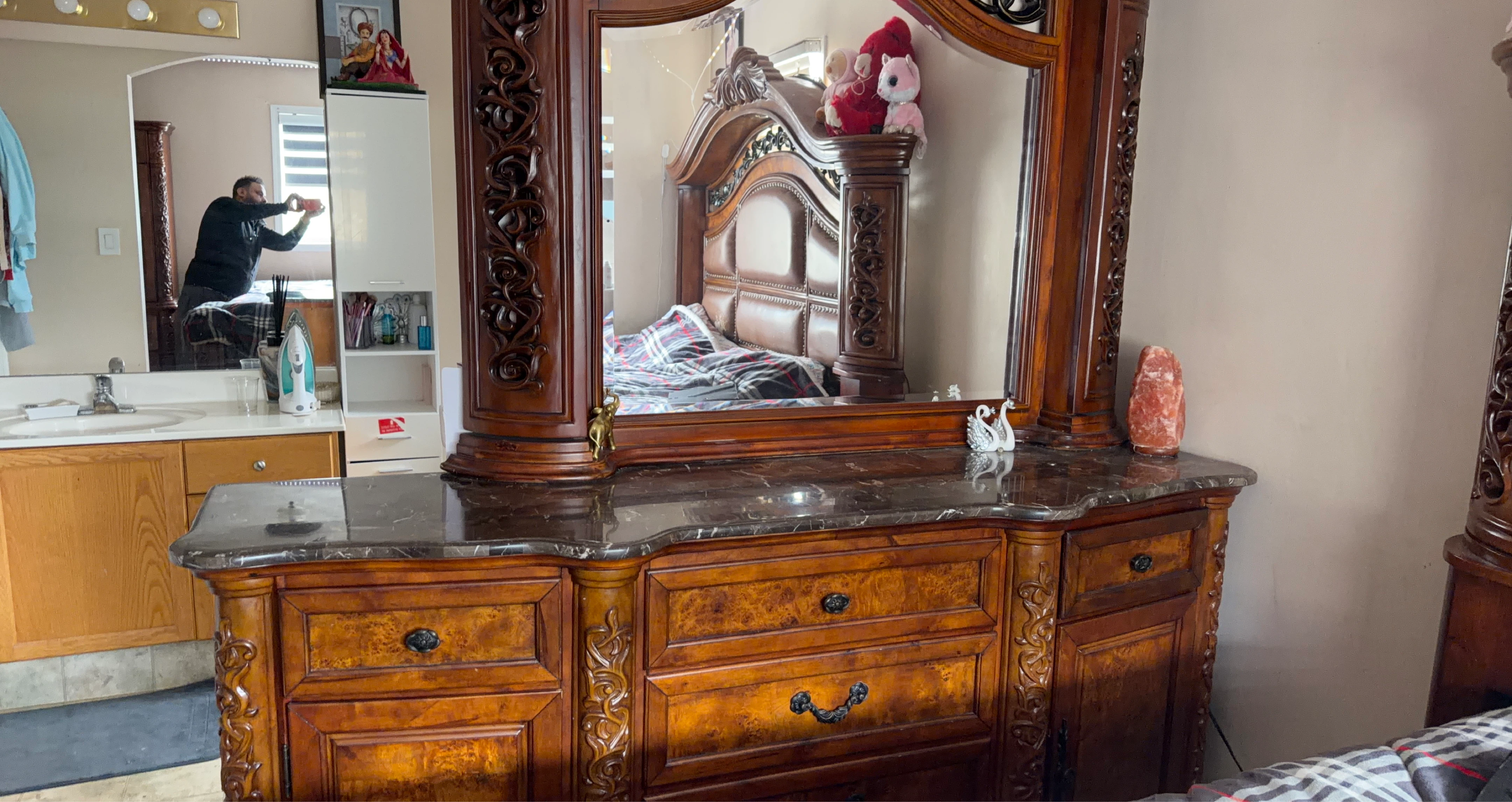Antique Wooden Dresser with Mirror