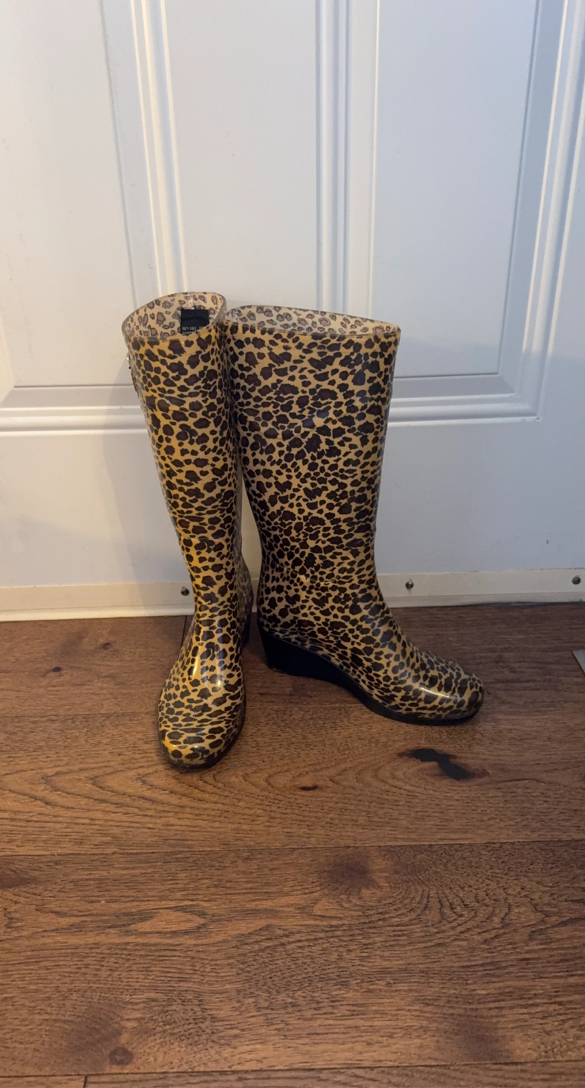 Leopard Print Rubber Boots - Size 6